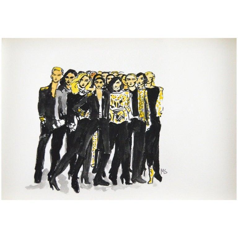 Olivier Rousteing and His Balmain HM Collection, Fashion, Watercolor Painting For Sale 1