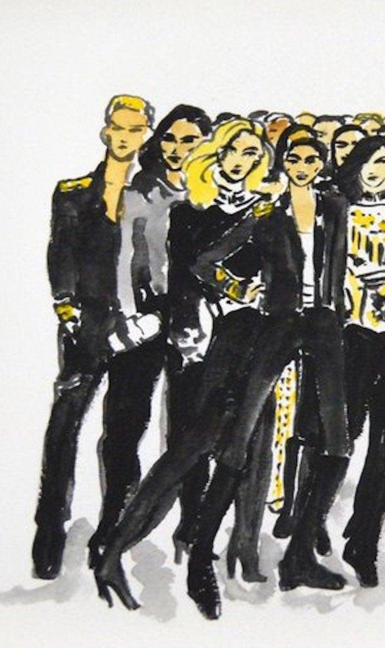 Olivier Rousteing and His Balmain HM Collection, by Manuel Santelices
Watercolor on paper
Image size: 9 in. H x 12 in. W 
Unframed
2015

The worlds of fashion, society, and pop culture are explored through the illustrations of Manuel Santelices, a