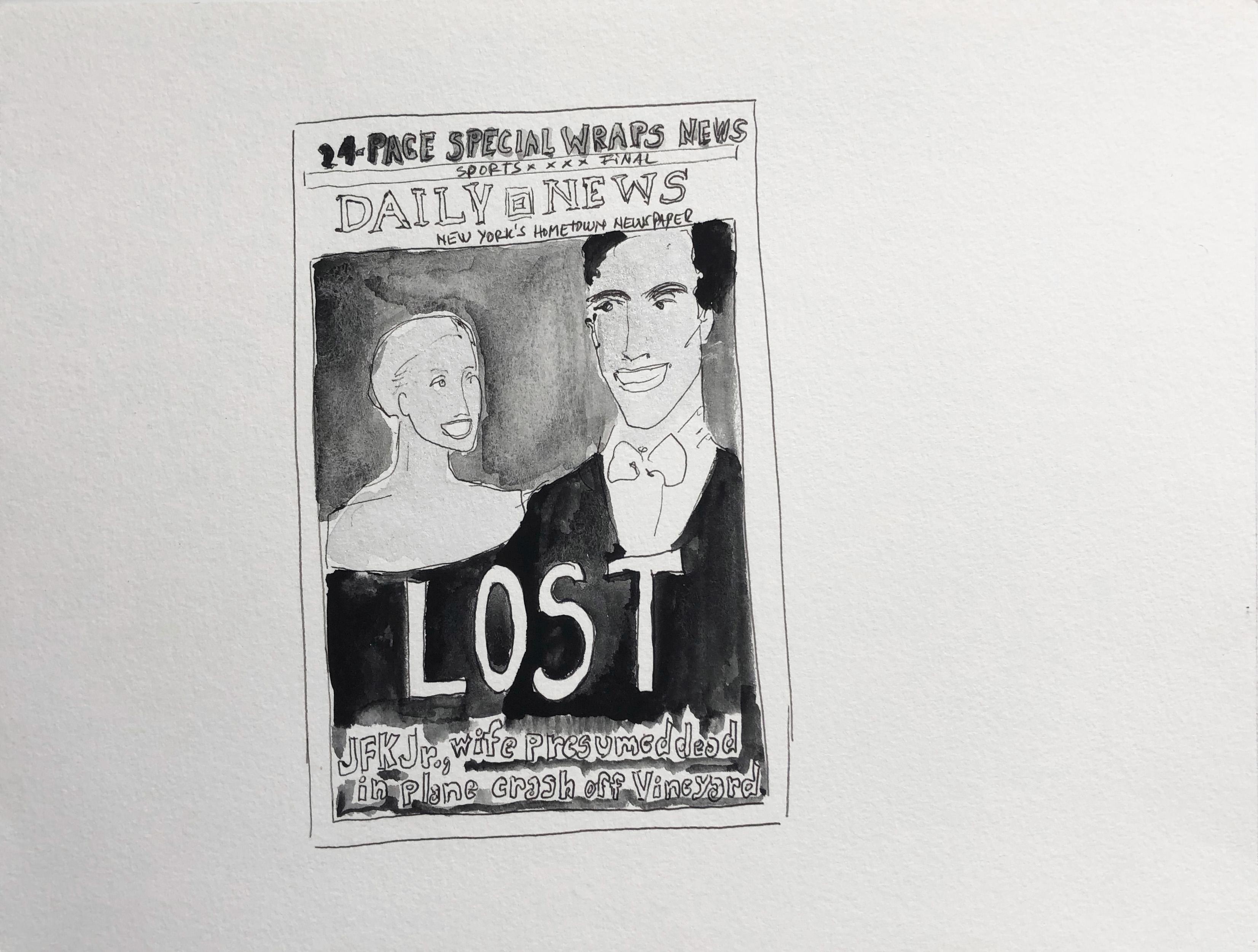 John Kennedy and Caroline Bessette NY Daily News Cover, Watercolor Painting