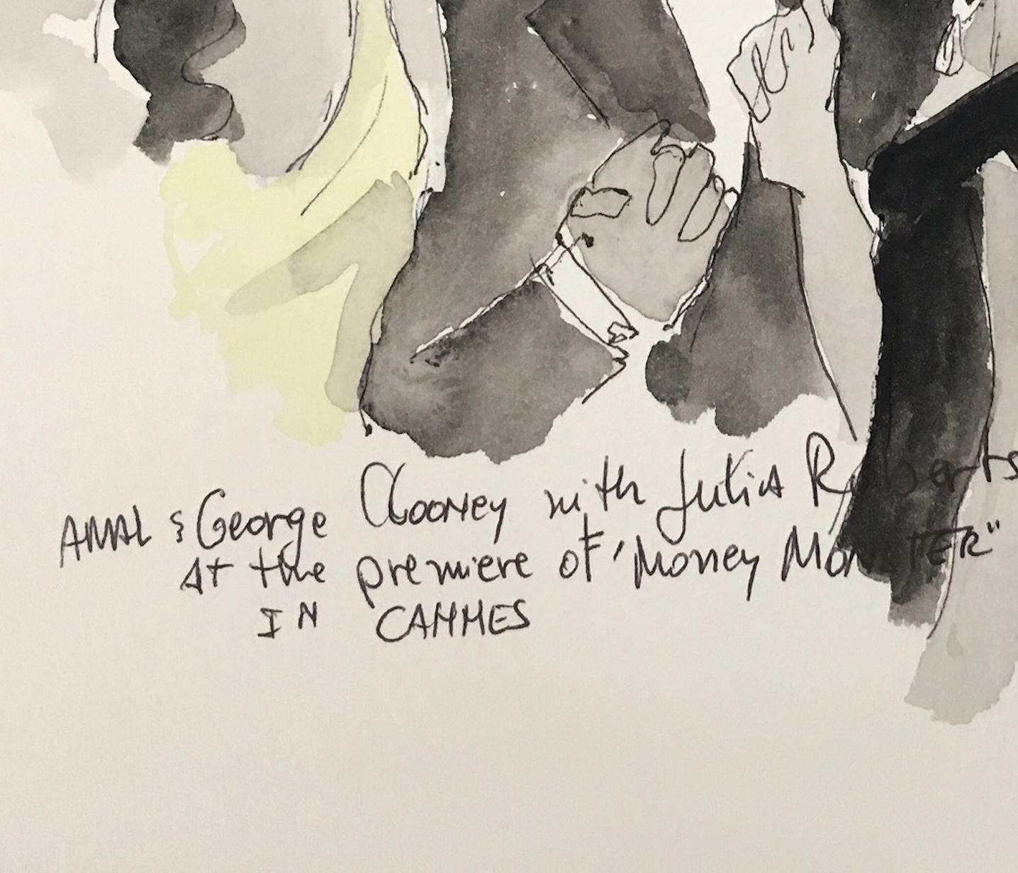 Amal, George Clooney and Julia Roberts, Watercolor Painting For Sale 1