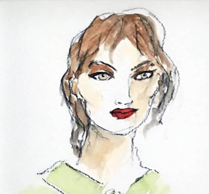 Alexa Chung, Portrait, Fashion, Watercolor Painting - Contemporary Art by Manuel Santelices