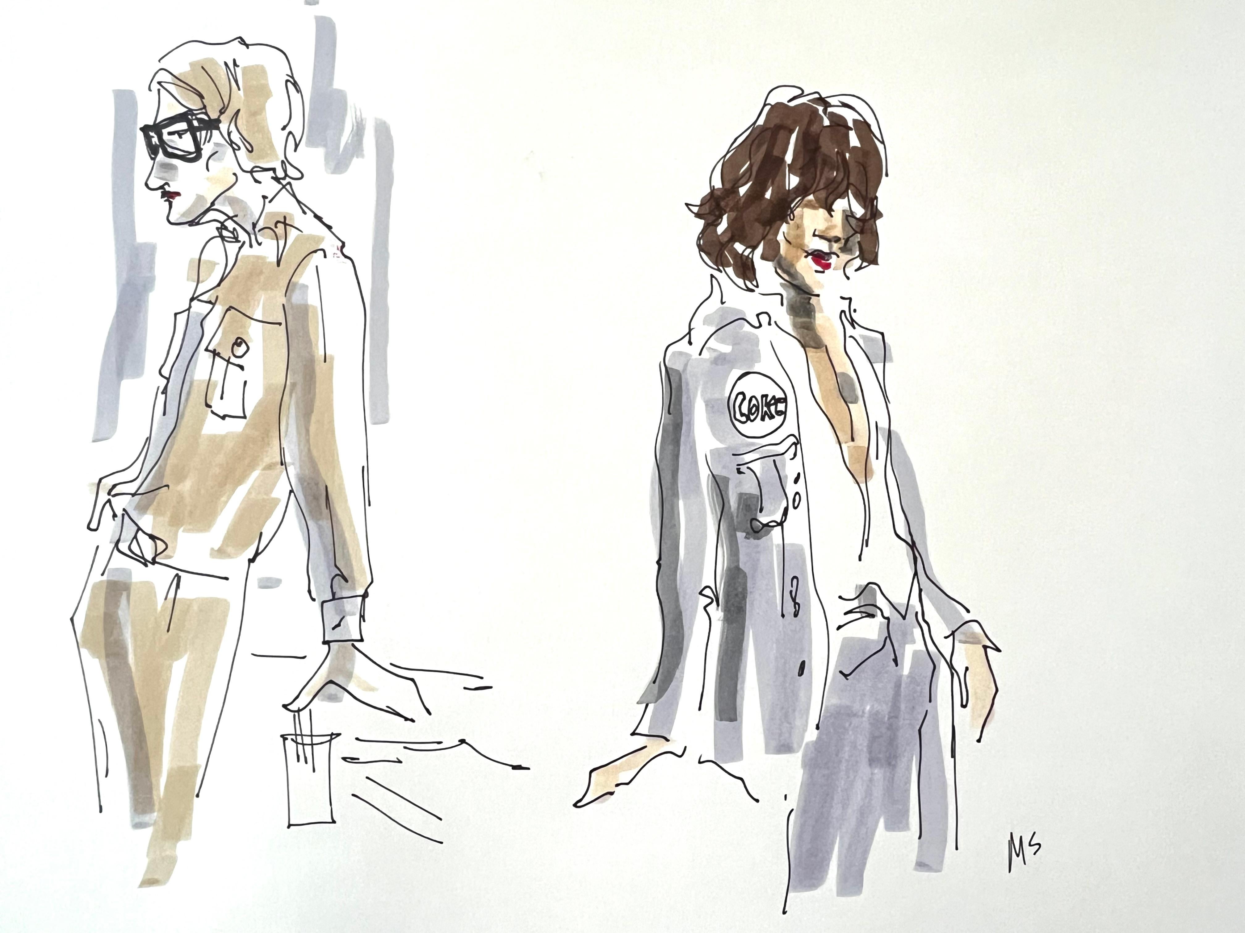 Manuel Santelices Figurative Art - Study for Yves Saint Laurent and Mick Jagger. From the Fashion series