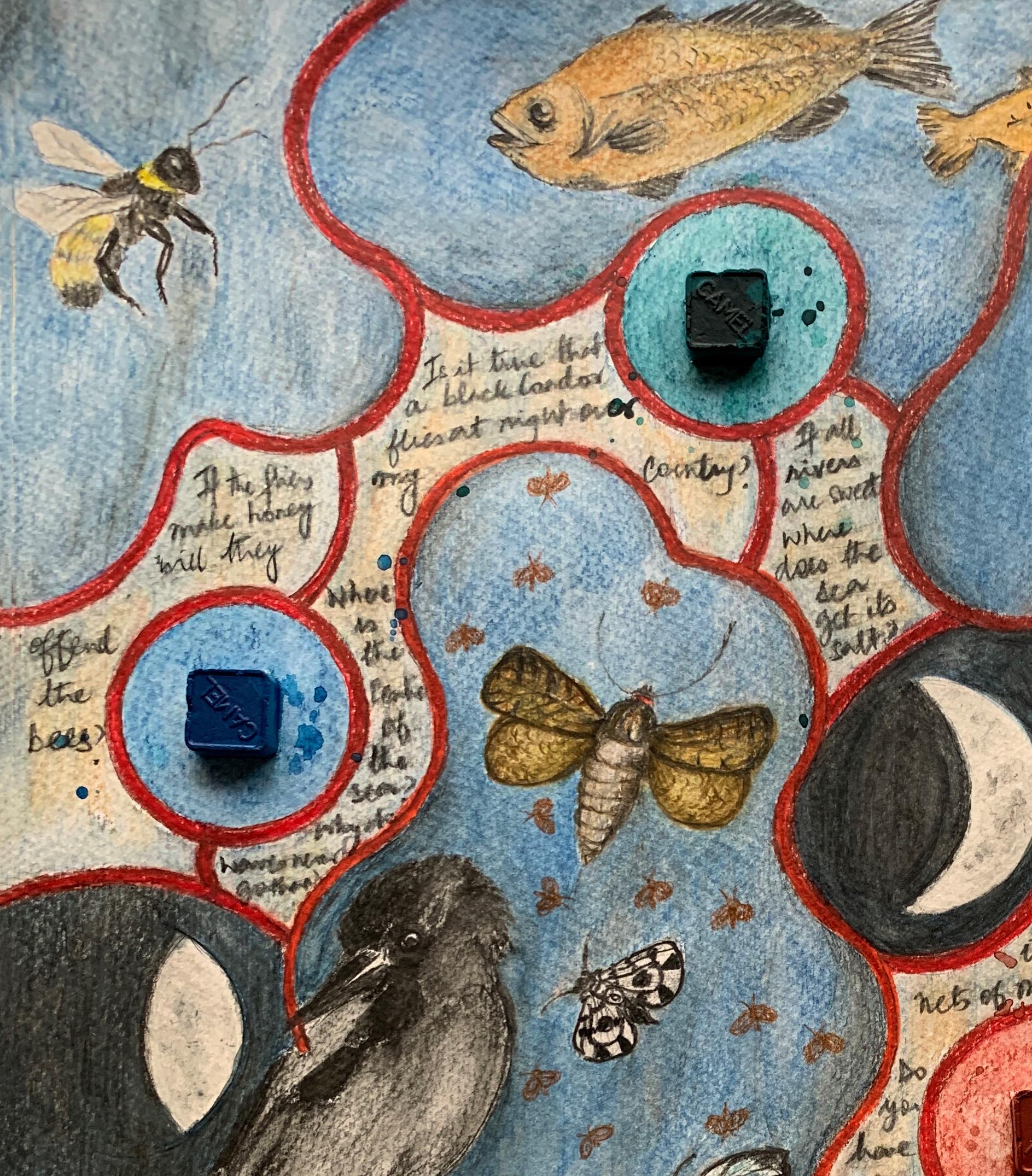 Covid Nights, Neruda. Disegni dalla serie dei diari di covid - Mixed Media Art Astratto di Megha Joshi
