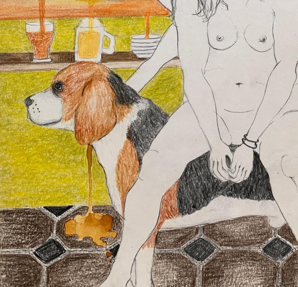 Dog and The Bone. Drawings From the covid diaries series For Sale 1