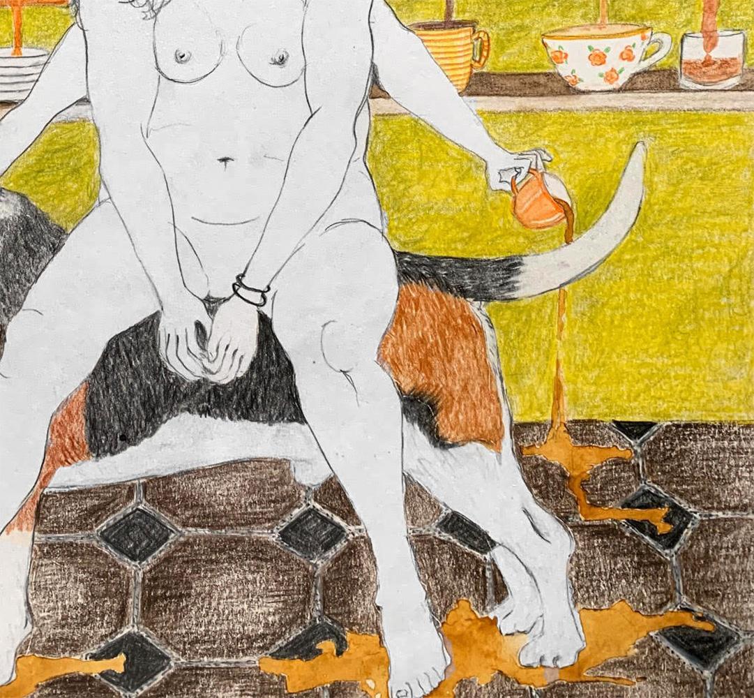 Dog and The Bone. Drawings From the covid diaries series For Sale 1
