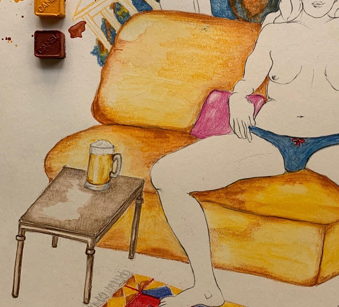 Este conjunto de dibujos ha sido como un diario Covid-19 de una mujer y su ámbito doméstico. Simone de Beauvoir, la feminista más emblemática del siglo, calificó la carga de las tareas domésticas de las mujeres de 