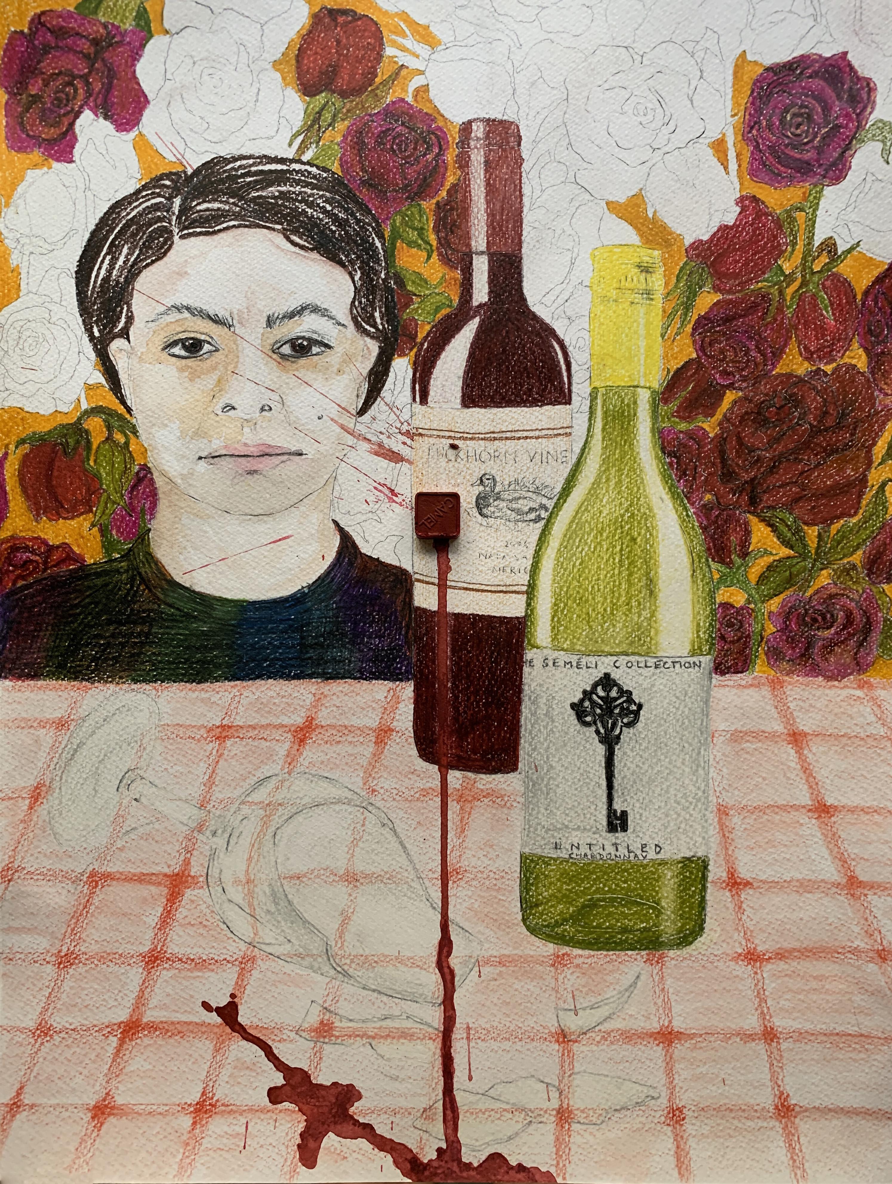Quand le verre est brisé/Qu'est-ce que le bon vin ? De la série Covid Diaries - Mixed Media Art de Megha Joshi