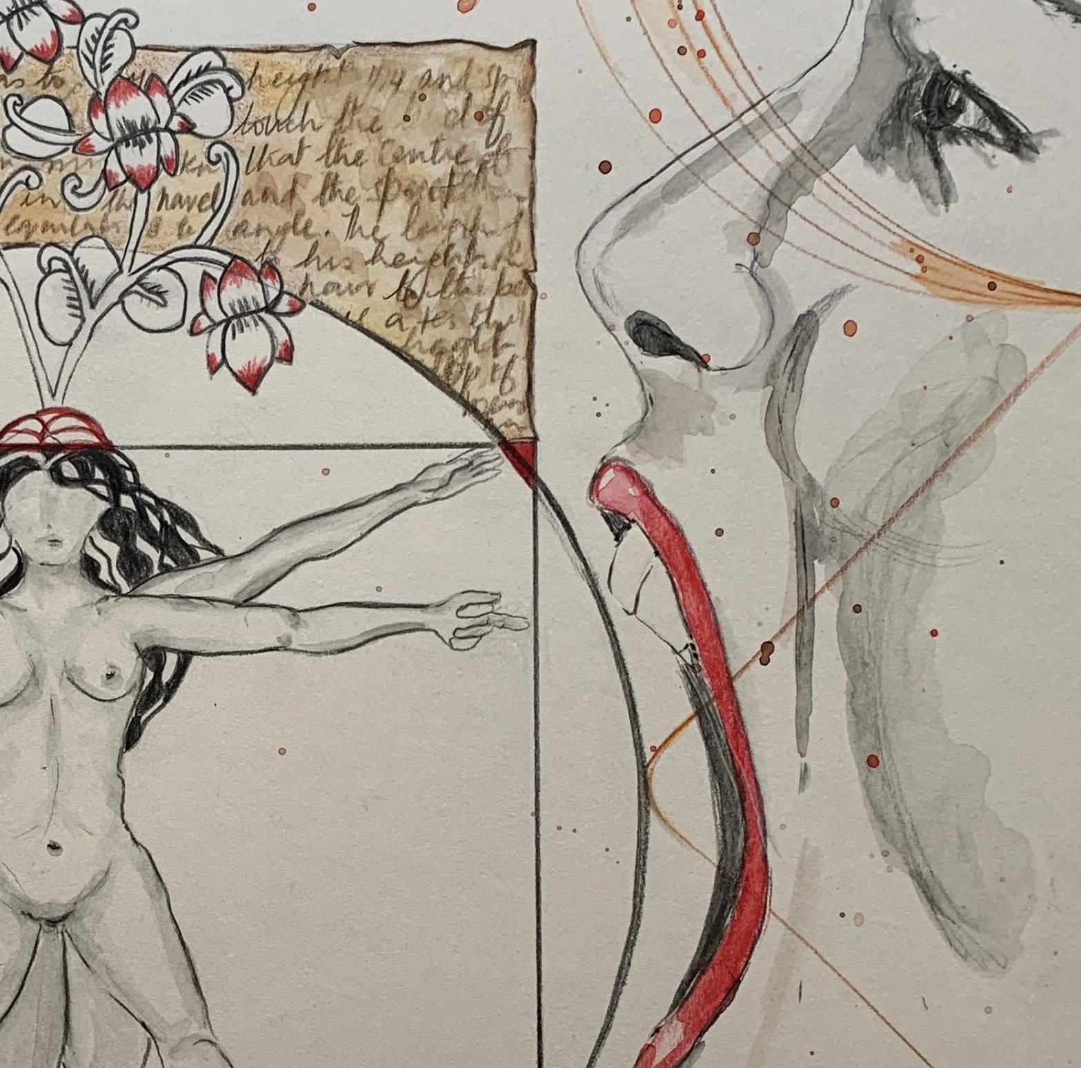 La tradición y el Talento individual. Dibujos de la serie Diarios covídicos - Figurative Art Gris de Megha Joshi