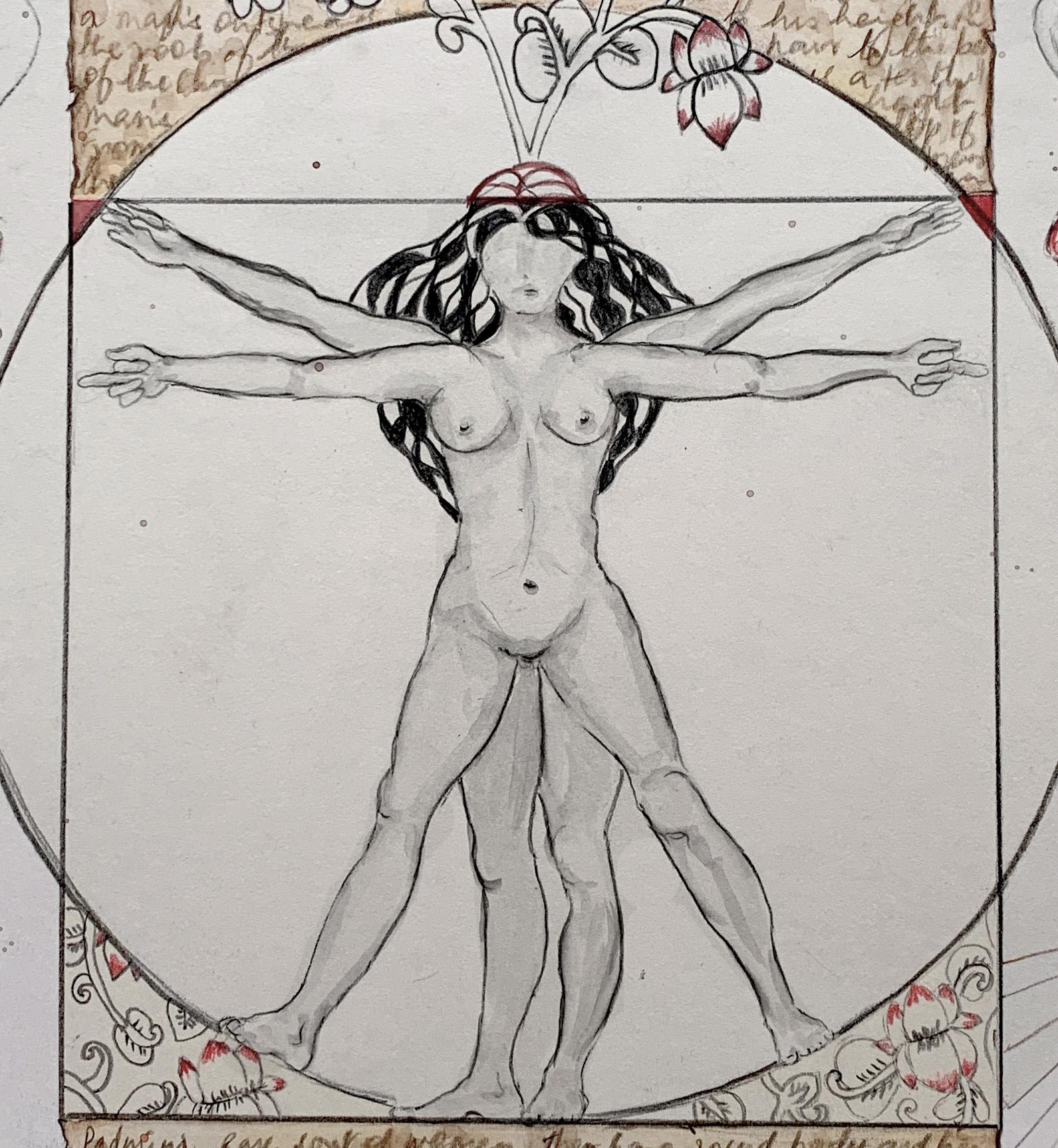 Tradition and the individual Talent. Drawings From the covid diaries series - Gray Figurative Art by Megha Joshi