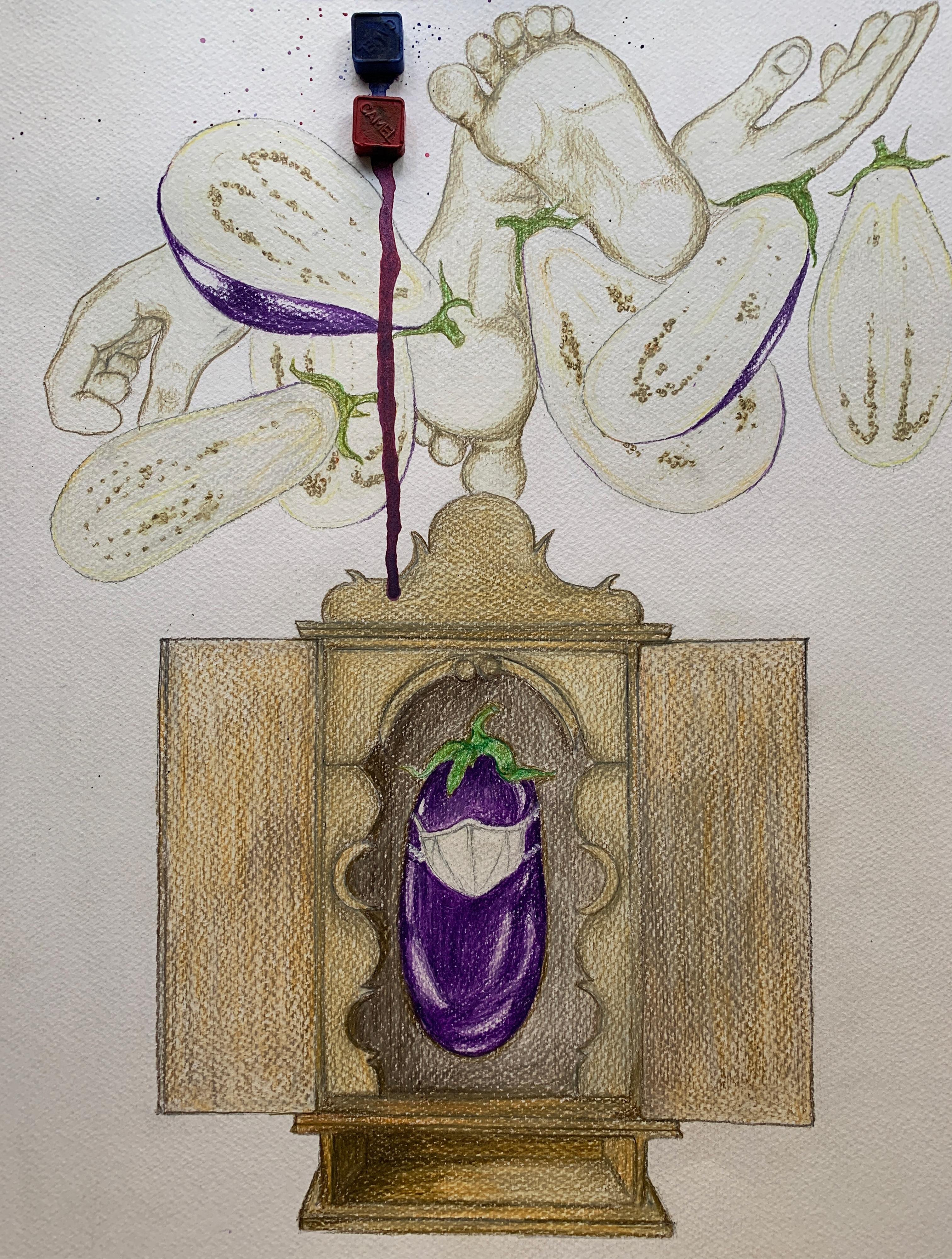 Santuario de la berenjena. Dibujos de la serie Diarios covídicos