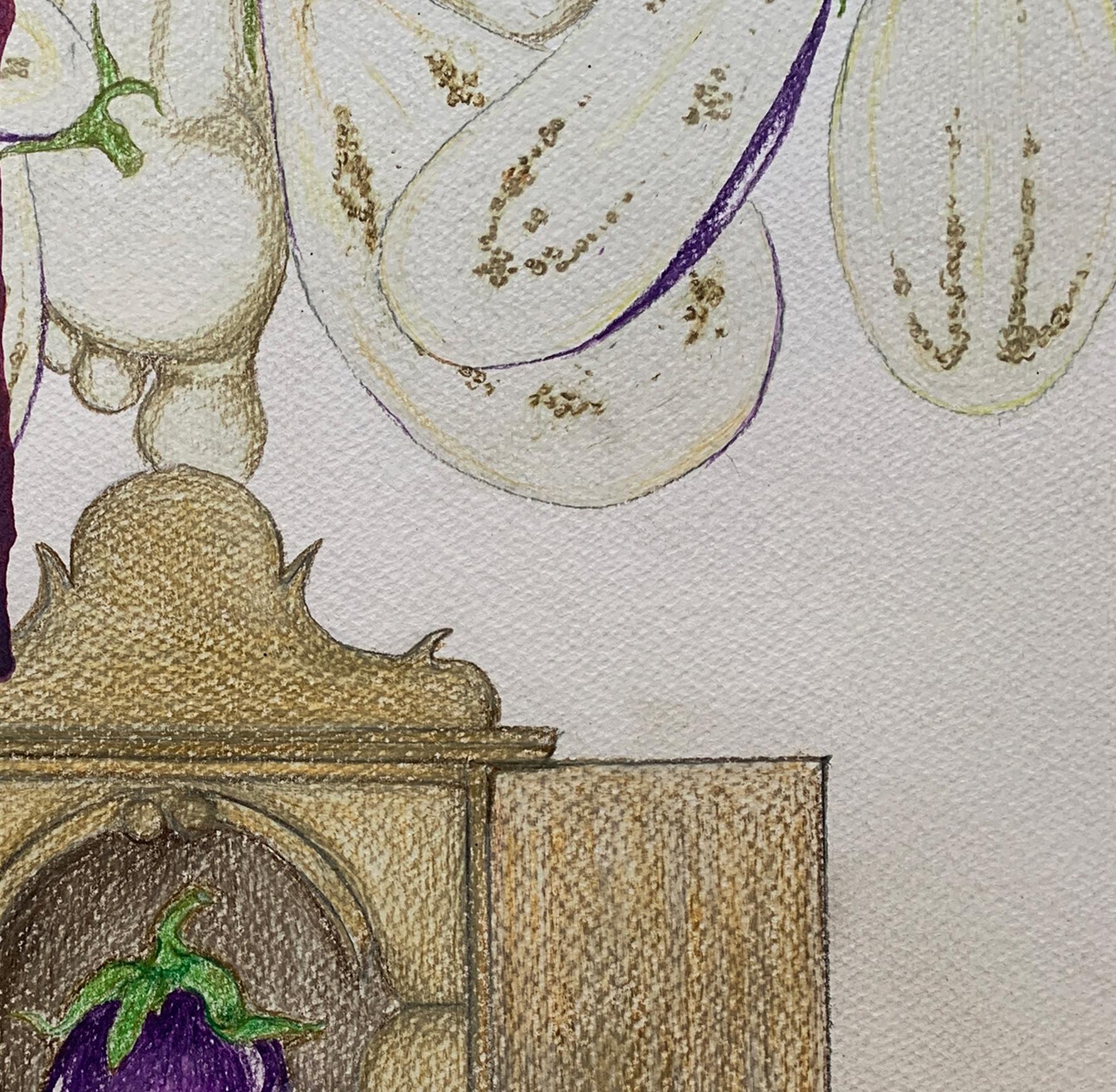 Santuario de la berenjena. Dibujos de la serie Diarios covídicos - Art Abstracto de Megha Joshi