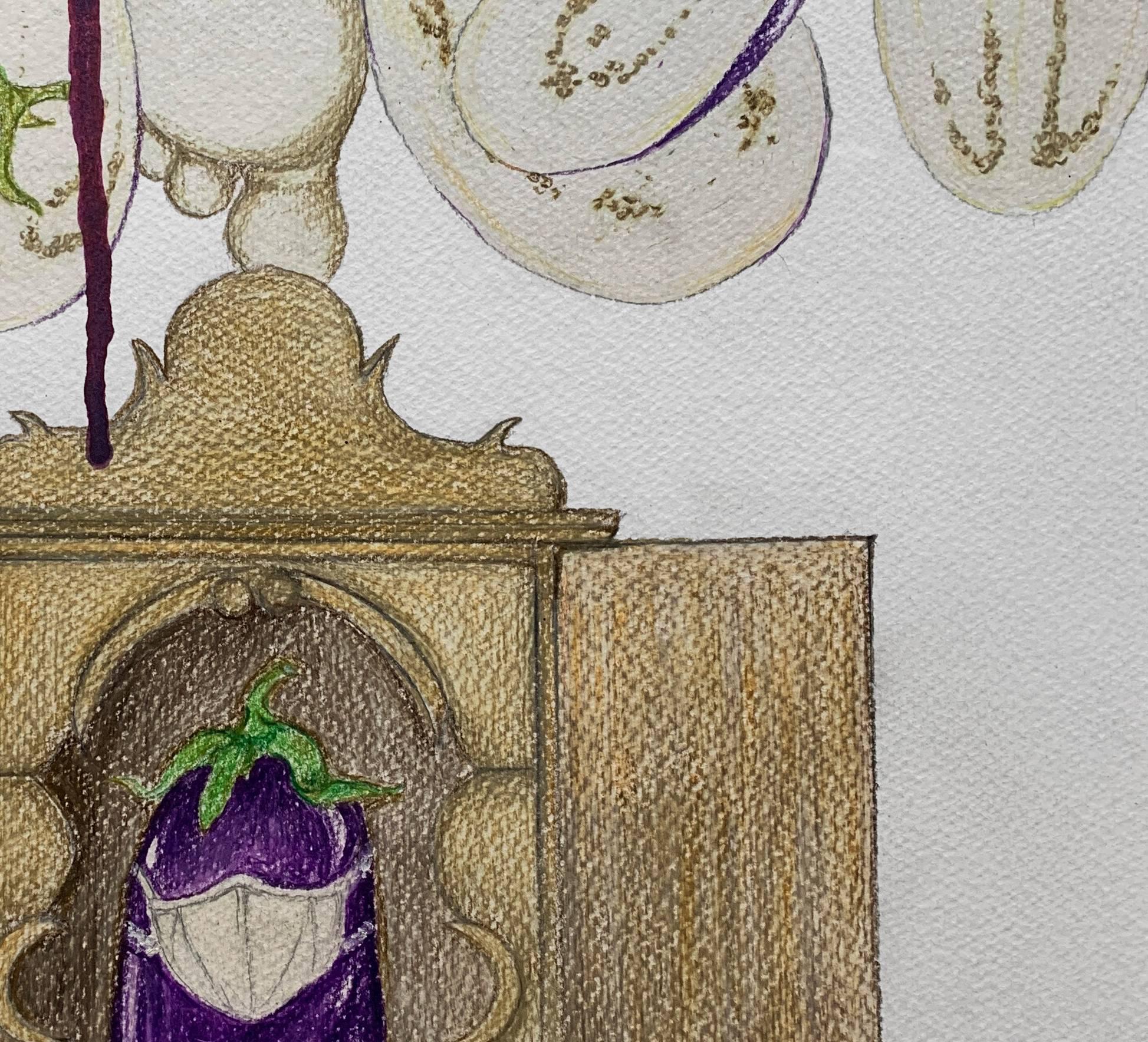Santuario del Brinjal. Disegni dalla serie dei diari di covid - Art Astratto di Megha Joshi