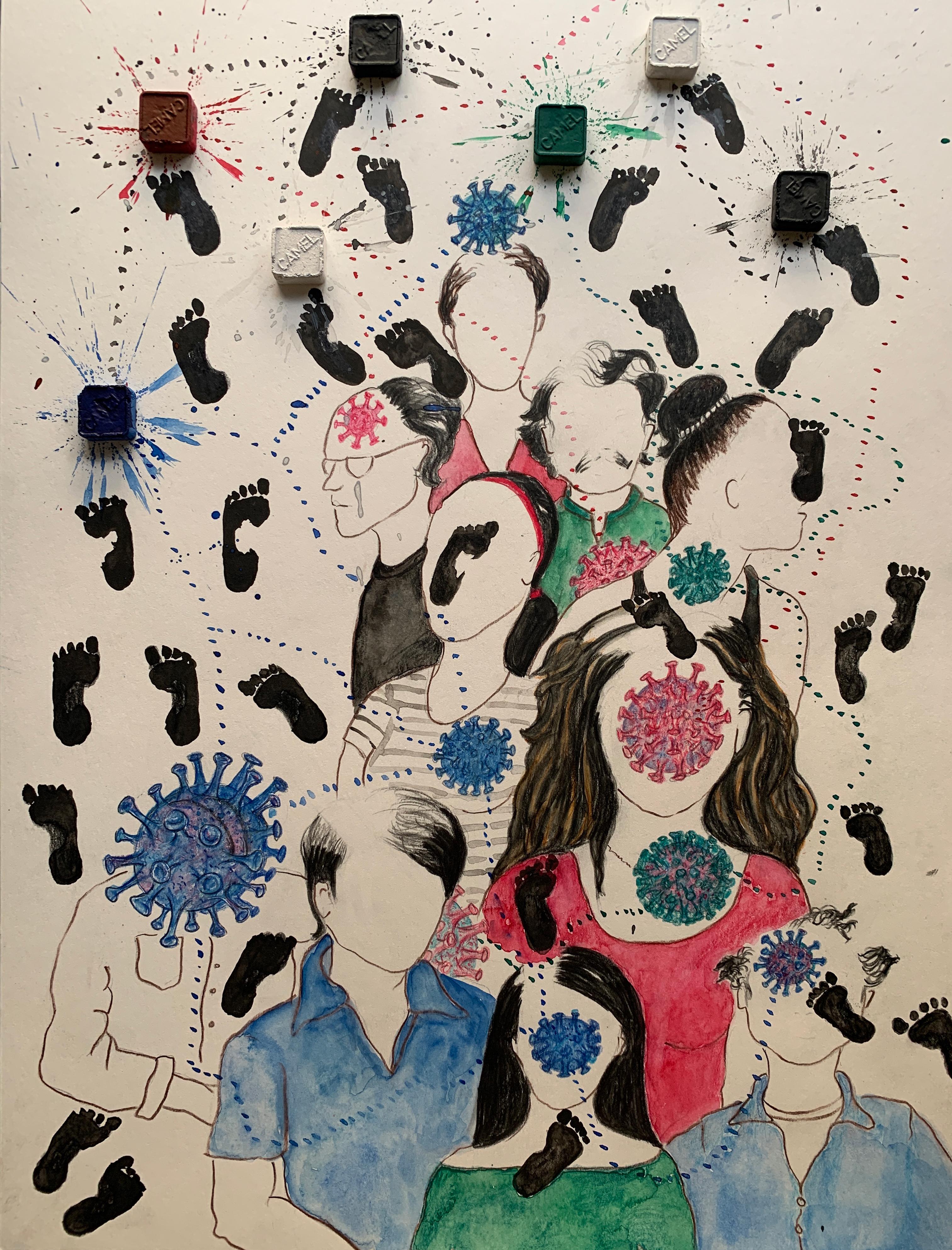 Megha Joshi Figurative Art – Dye oder nicht sterben. Zeichnungen aus der Serie der covid diaries