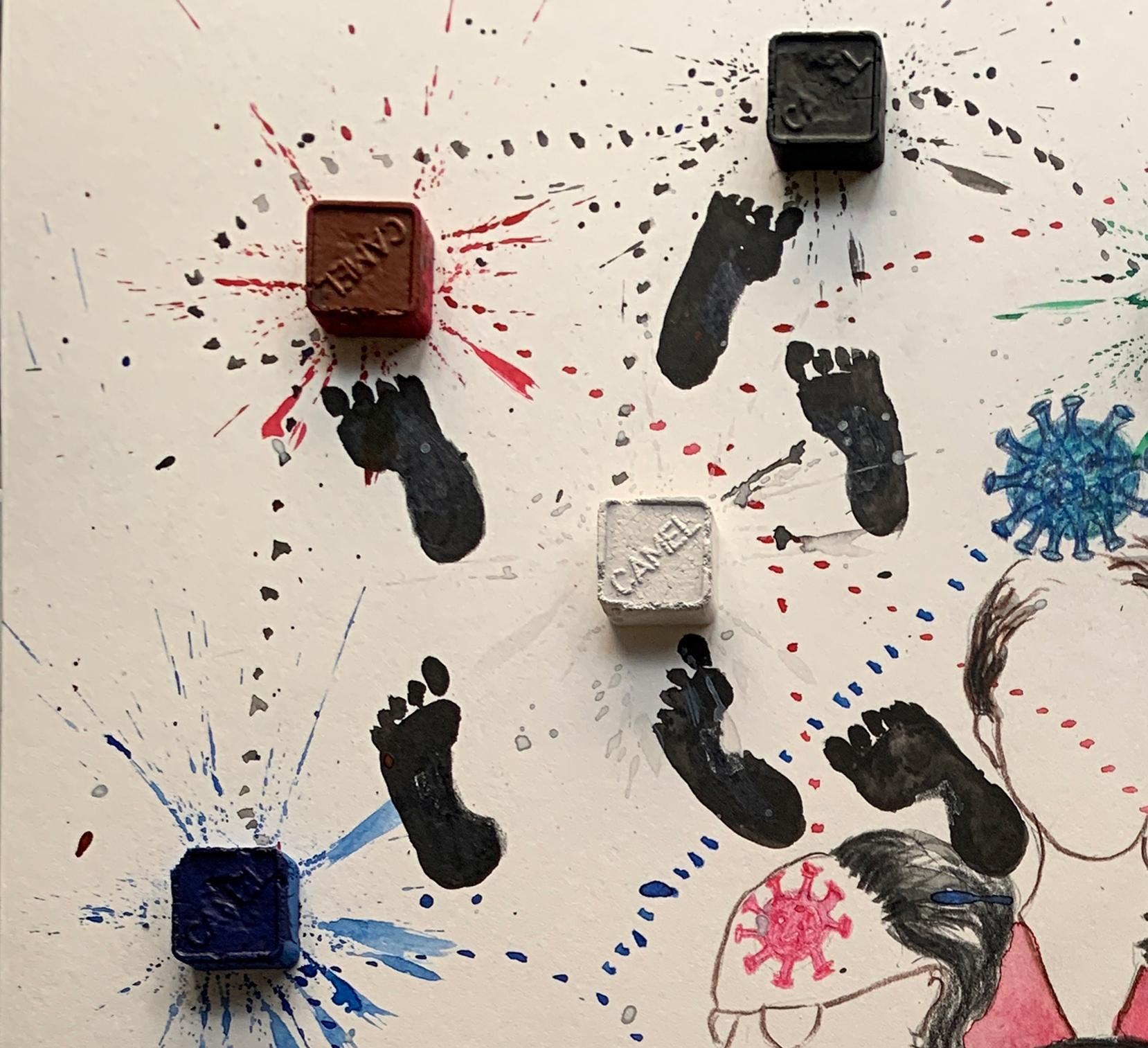 Dye oder nicht sterben. Zeichnungen aus der Serie der covid diaries (Beige), Figurative Art, von Megha Joshi