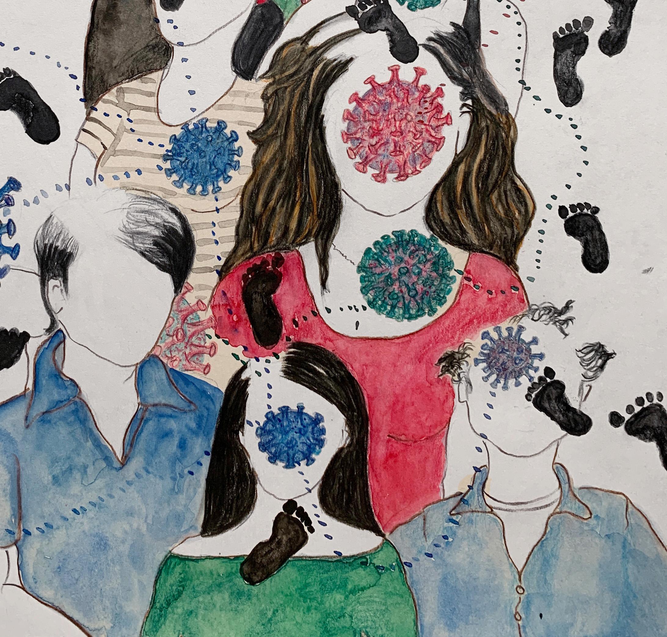 To Dye or Not To Die. Drawings From the covid diaries series - Beige Figurative Art by Megha Joshi