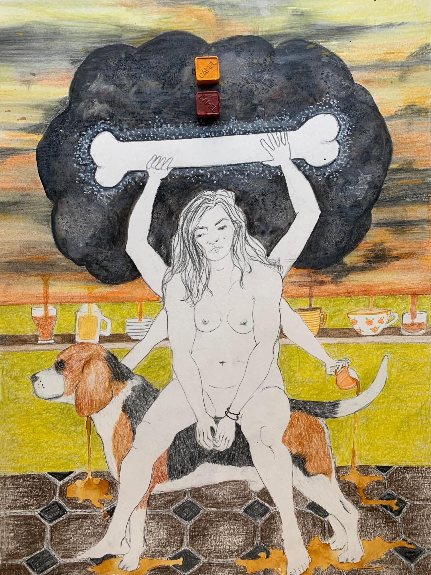 Bring it on and Dog and The Bone Diptych. Drawings From the covid diaries series For Sale 1
