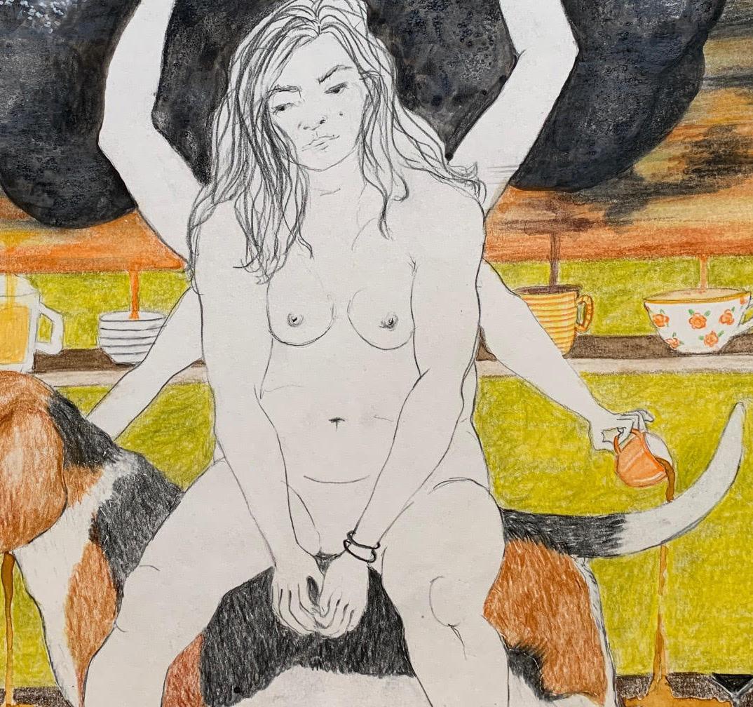 Bring it on and Dog and The Bone Diptych. Drawings From the covid diaries series For Sale 3