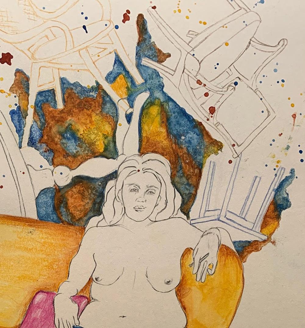 Bring it on and Dog and The Bone Diptych. Drawings From the covid diaries series - Abstract Art by Megha Joshi