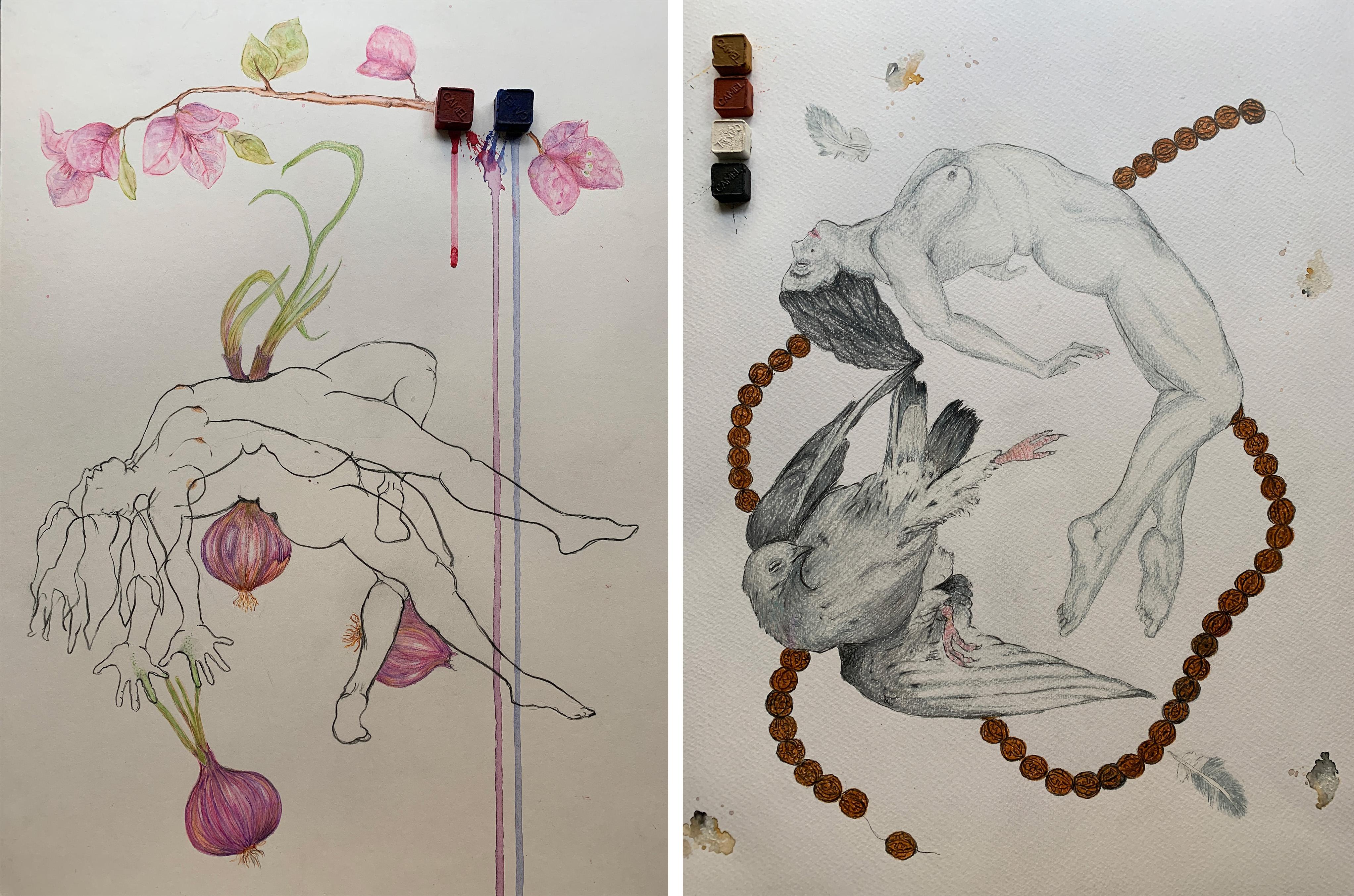Conjunto de 2 dibujos. De la serie Diarios covídicos