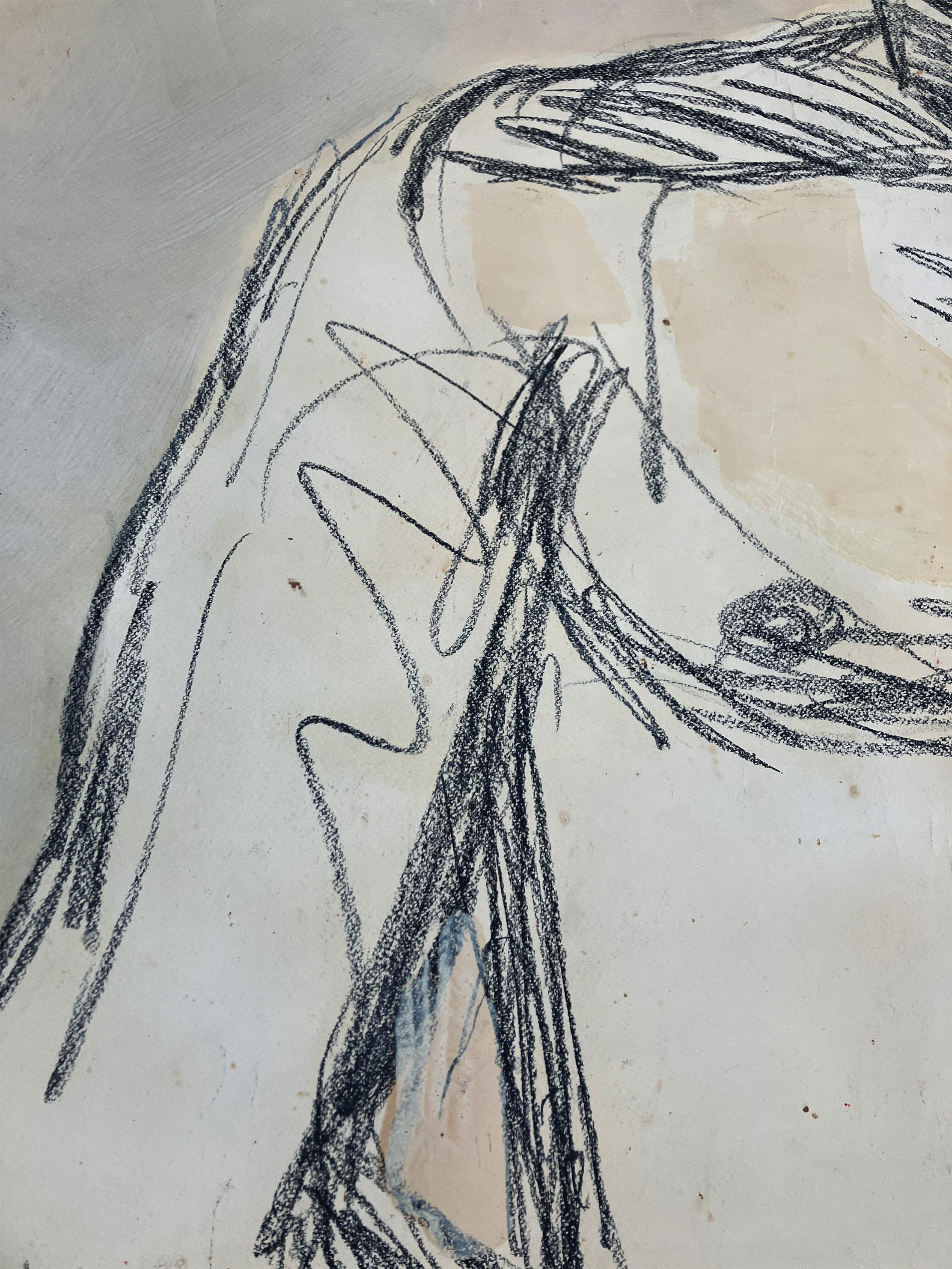 Untitled Diptych, Figurative Nude Drawing - Beige Figurative Art by Celso José Castro Daza