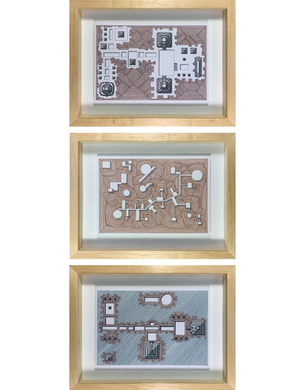 Set of 3 Abstract Drawing on paper. From the series Illusions of the Line - Art by Rodrigo Spinel 