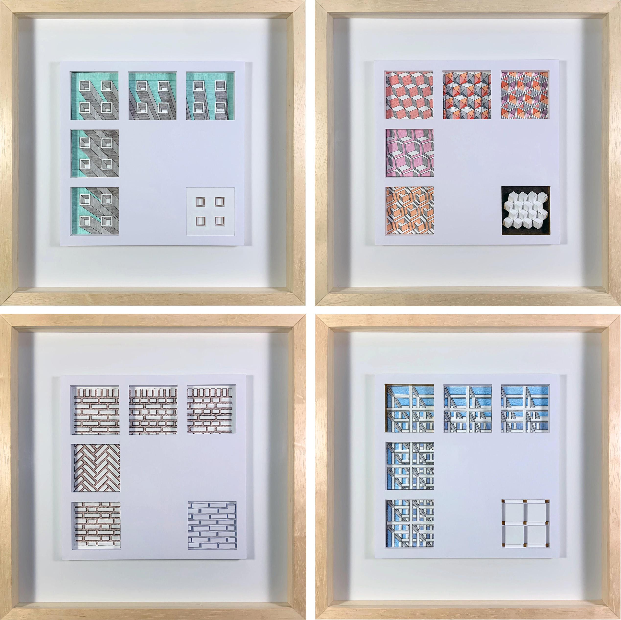 Set di 4 disegni astratti. Dalla serie Illusioni della linea