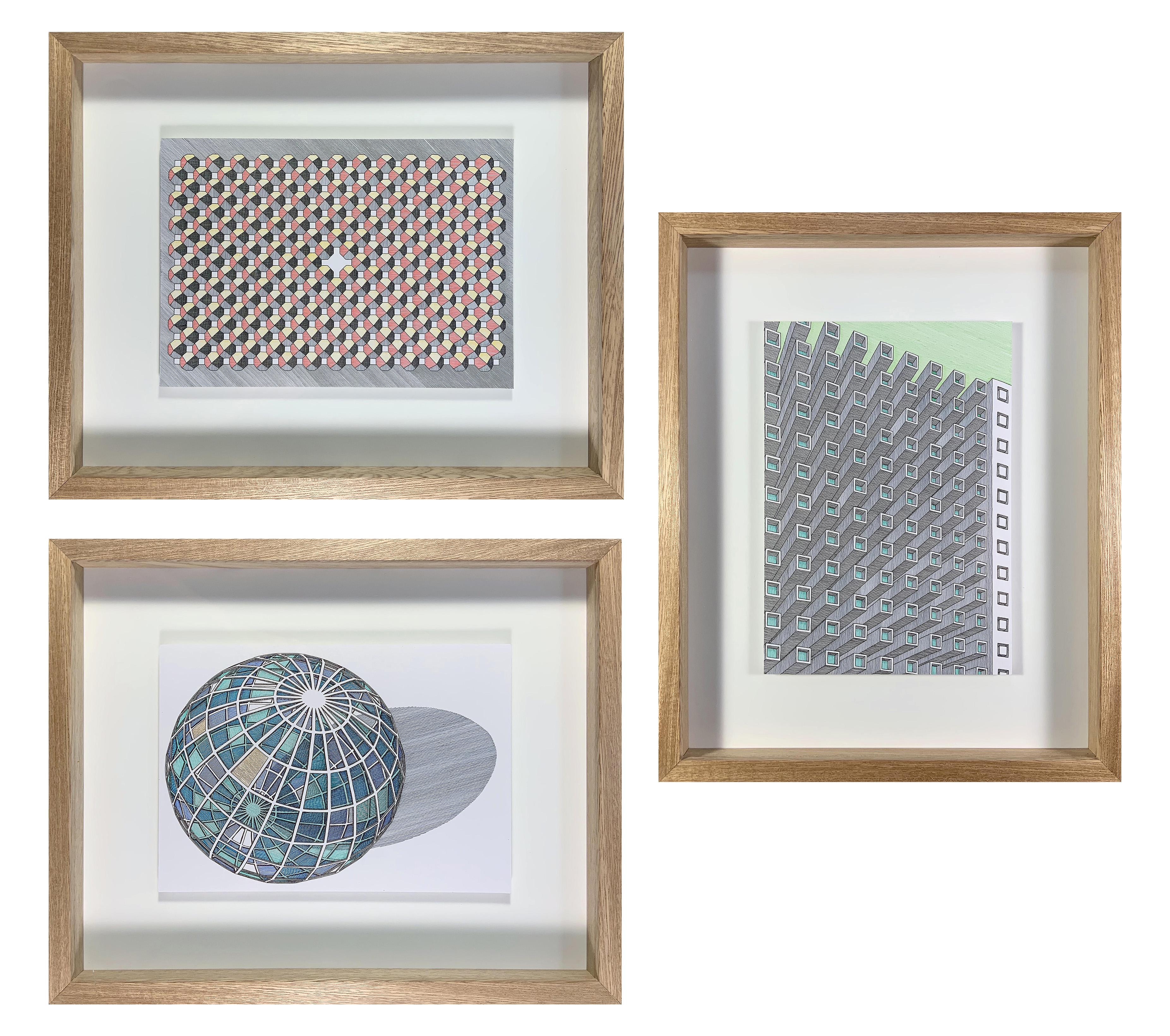 Set of 3 Abstract Drawings. From the series Illusions of the Line - Art by Rodrigo Spinel 