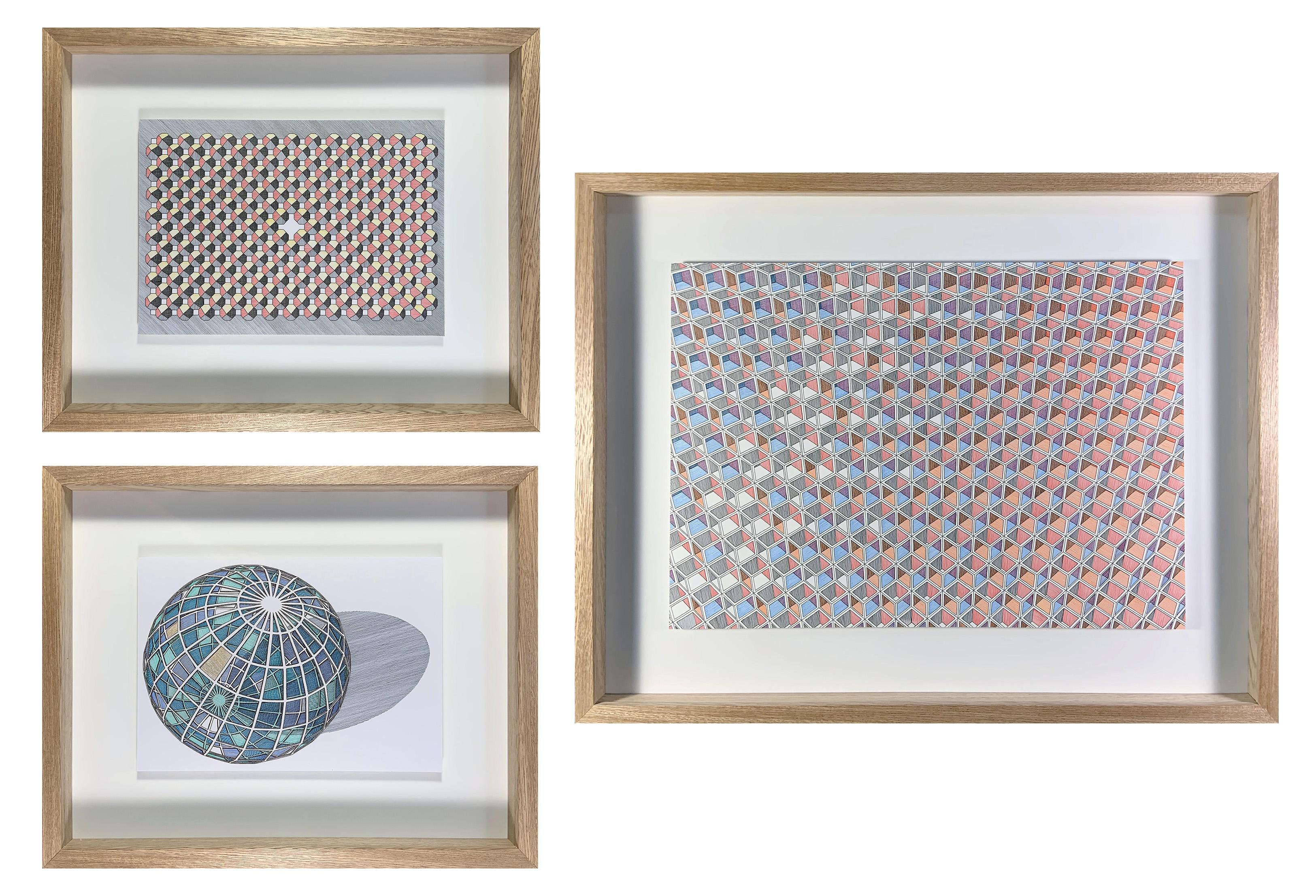 Rodrigo Spinel  Abstract Drawing - Picos Tercio, Esfera transparencia 3 and Cubos Transparencia 3. Drawings