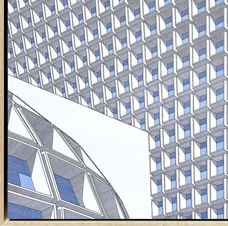Esfera Cubos 2 by Rodrigo Spinel 
From The Illusions of the Line Series
Ink on Hahnemühle Photo canvas 320gr.
Image size: 104 cm H x 104 cm W
Frame size: 106 cm H x 106 cm W x 4 cm D

Natural Ivory Wood Frame

The project aims to highlight the