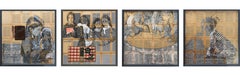 Set von 4 Kunstwerken, Mischtechniken auf Papierbuch
