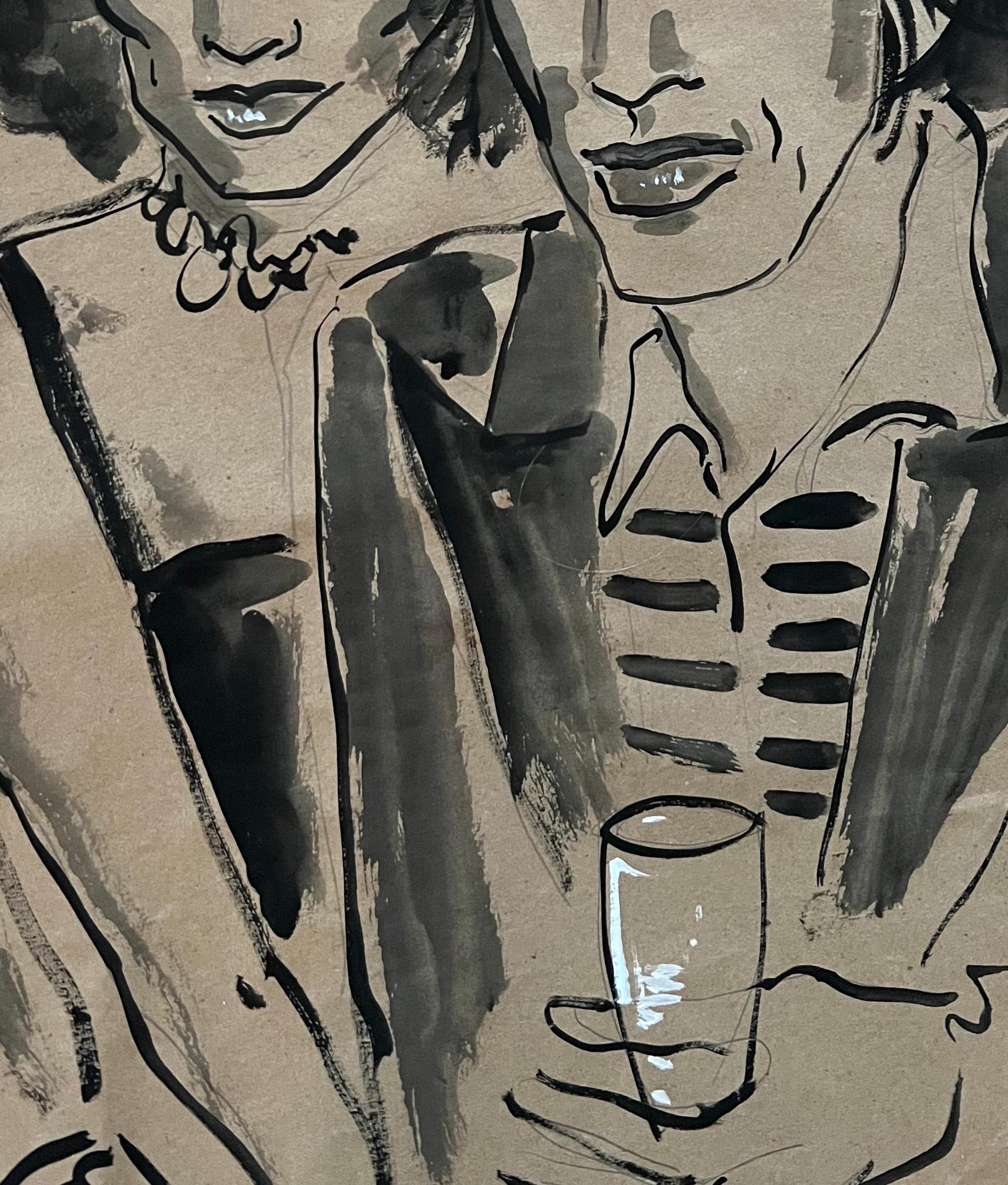 Mick and Bianca jagger at Studio 54, Portrait - Brown Figurative Art by Manuel Santelices