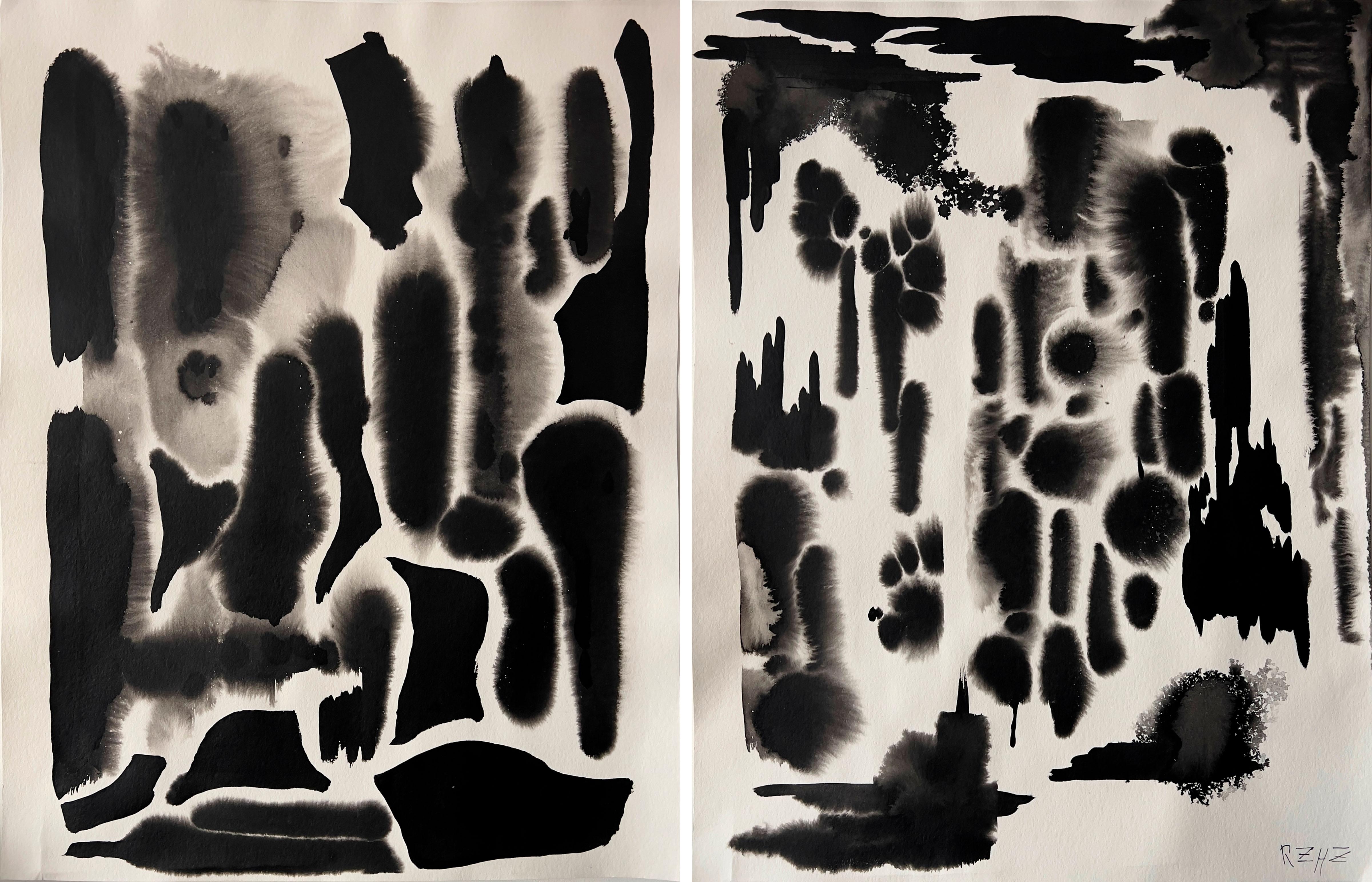 No title 2 and 3, Diptych. Abstract Watercolor