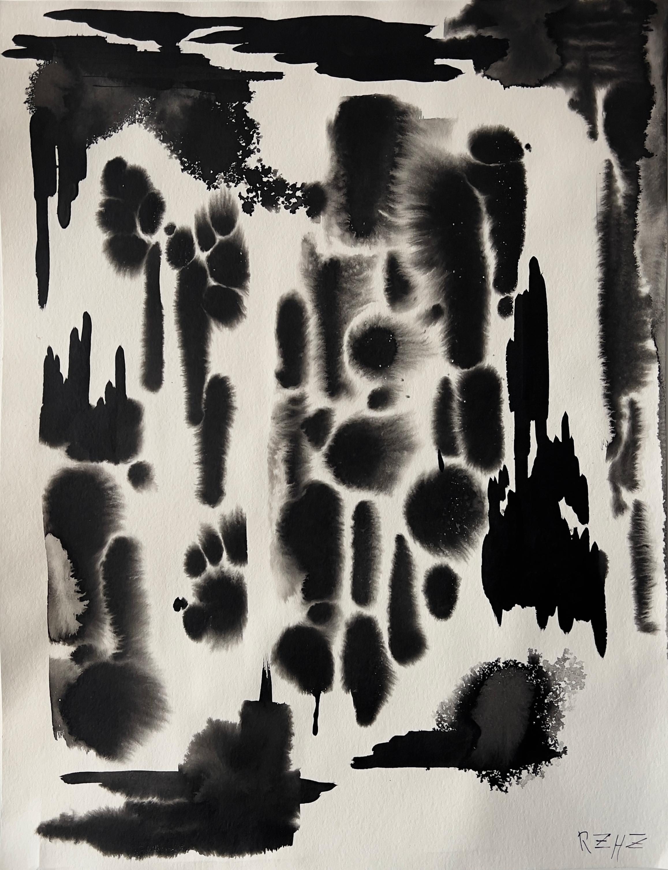 No title 2 and 3, Diptych. Abstract Watercolor - Black Abstract Drawing by Rodrigo Zuliani Hauck Zampol