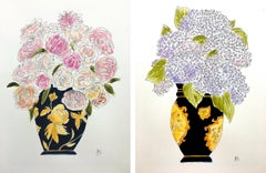 Orchideen und Hydrangeas, Diptychon. Aquarell auf Papier