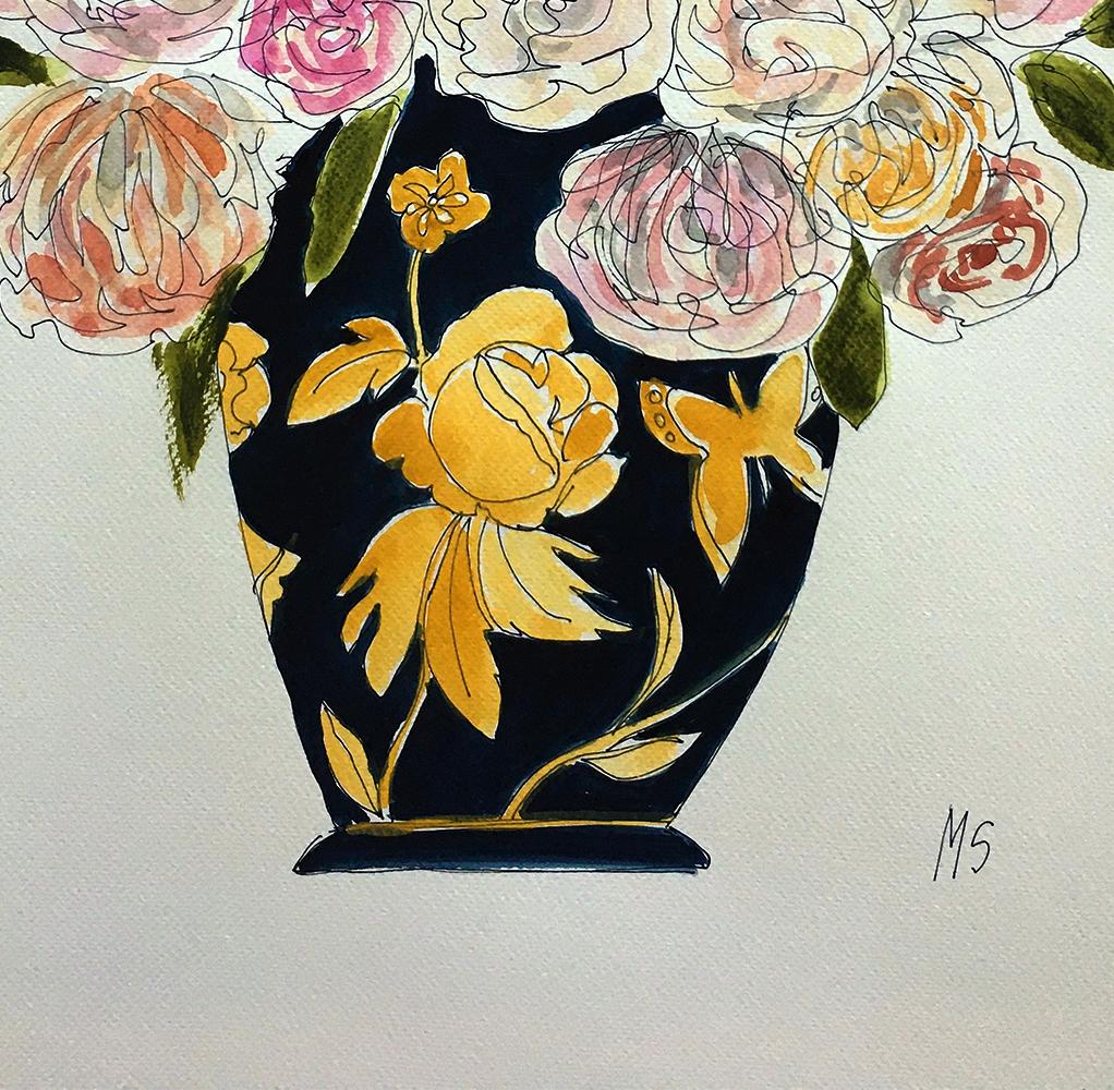 Orquídeas, Calas y Hortensias, Tríptico. Acuarela sobre papel - Art Contemporáneo de Manuel Santelices