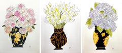 Orchideen, Calla Lilly und Hydrangeas, Triptychon. Aquarell auf Papier