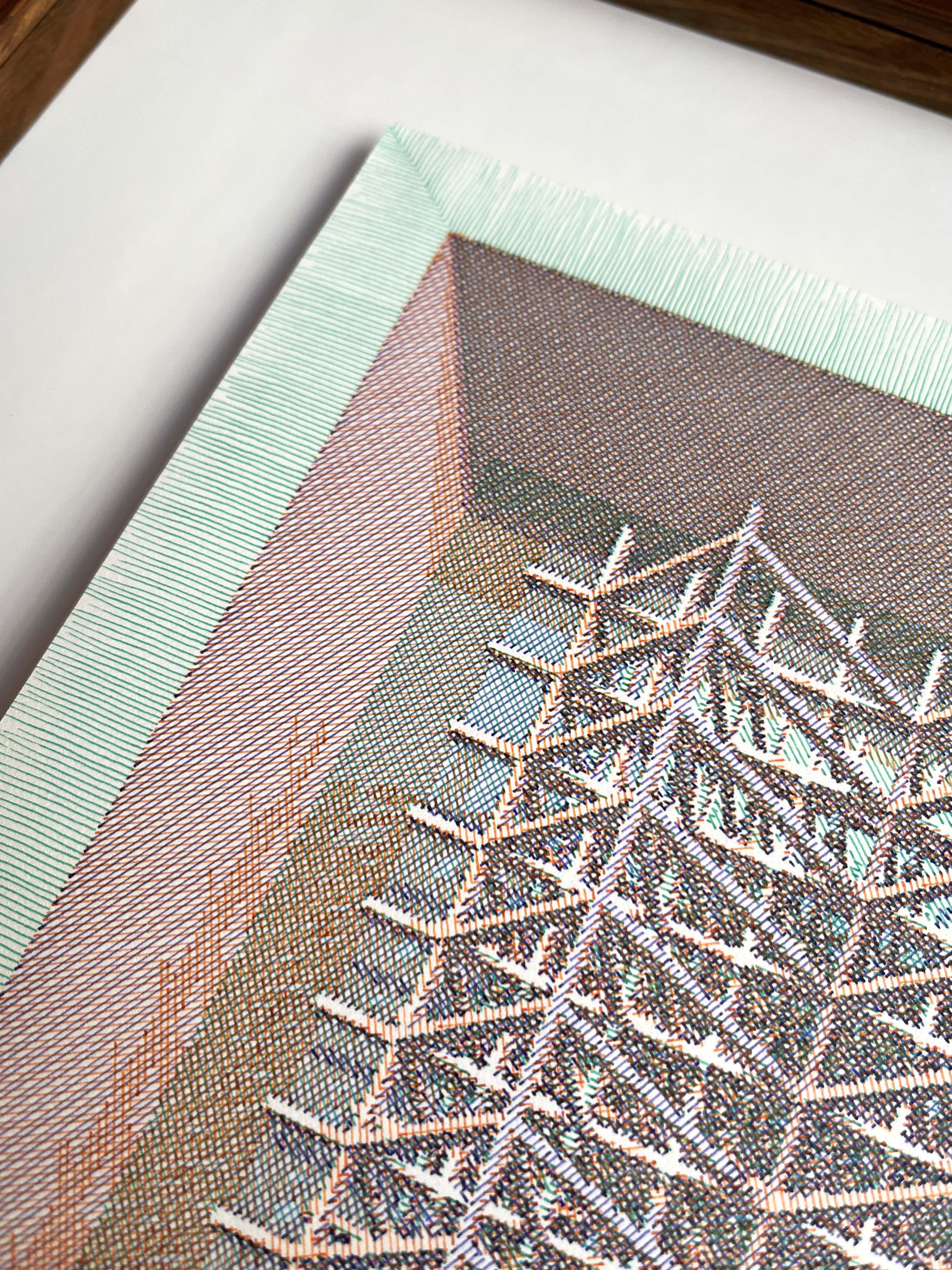 Fig. 8 BASE VERDE, 2025 by Rodrigo Spinel 
From The Dibujar el Tiempo Series
Indian ink on 350g Strathmore Bristol paper
Frame size: 58.4 H x 42.9 W x 3 D cm.
Image size: 46 H x 30.5 W cm.
Ivory brown wood
Unique piece

The project is a series of