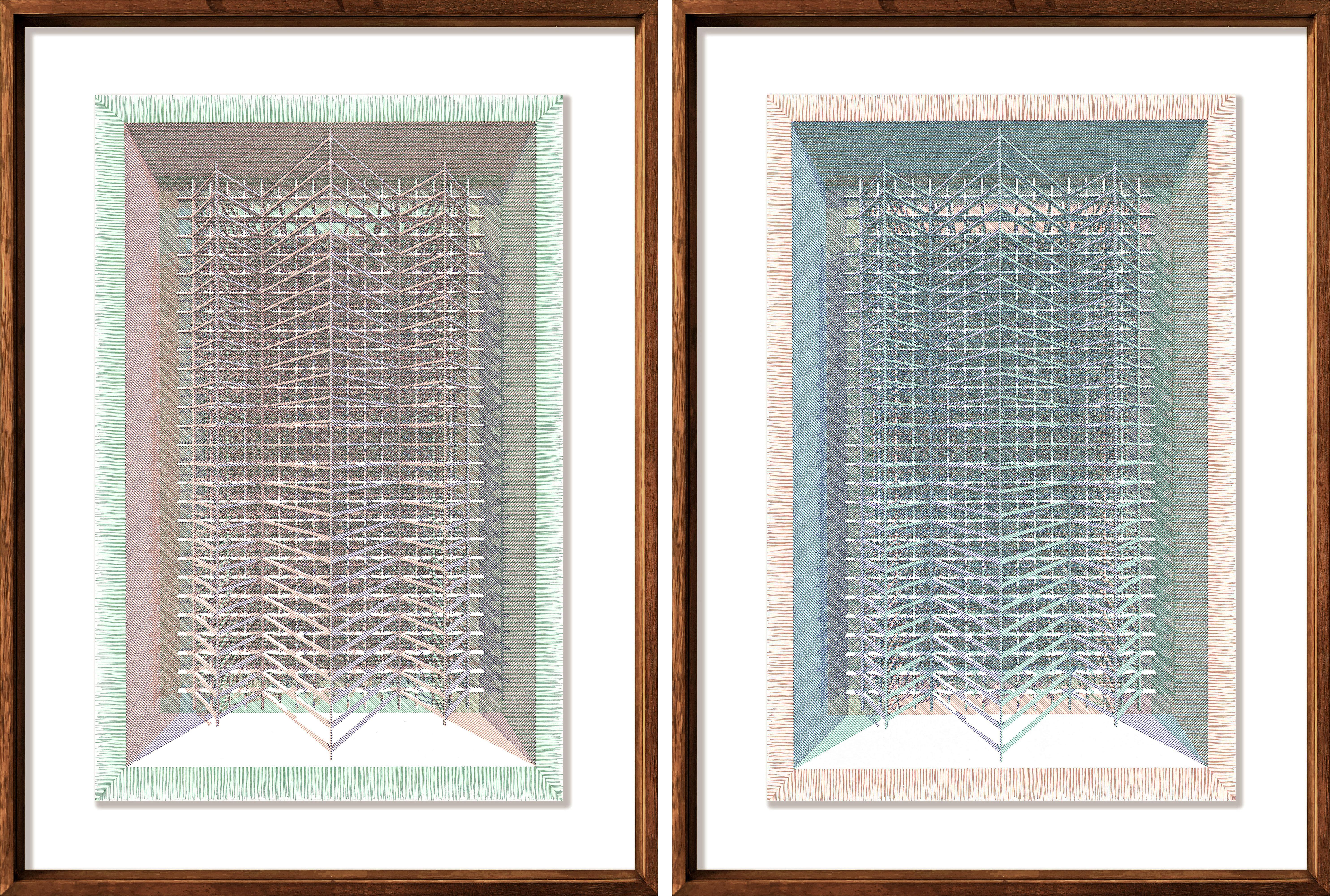 Fig. 8 BASE VERDE et NARANJA, Diptyque De la série The Dibujar el Tiempo - Art de Rodrigo Spinel 