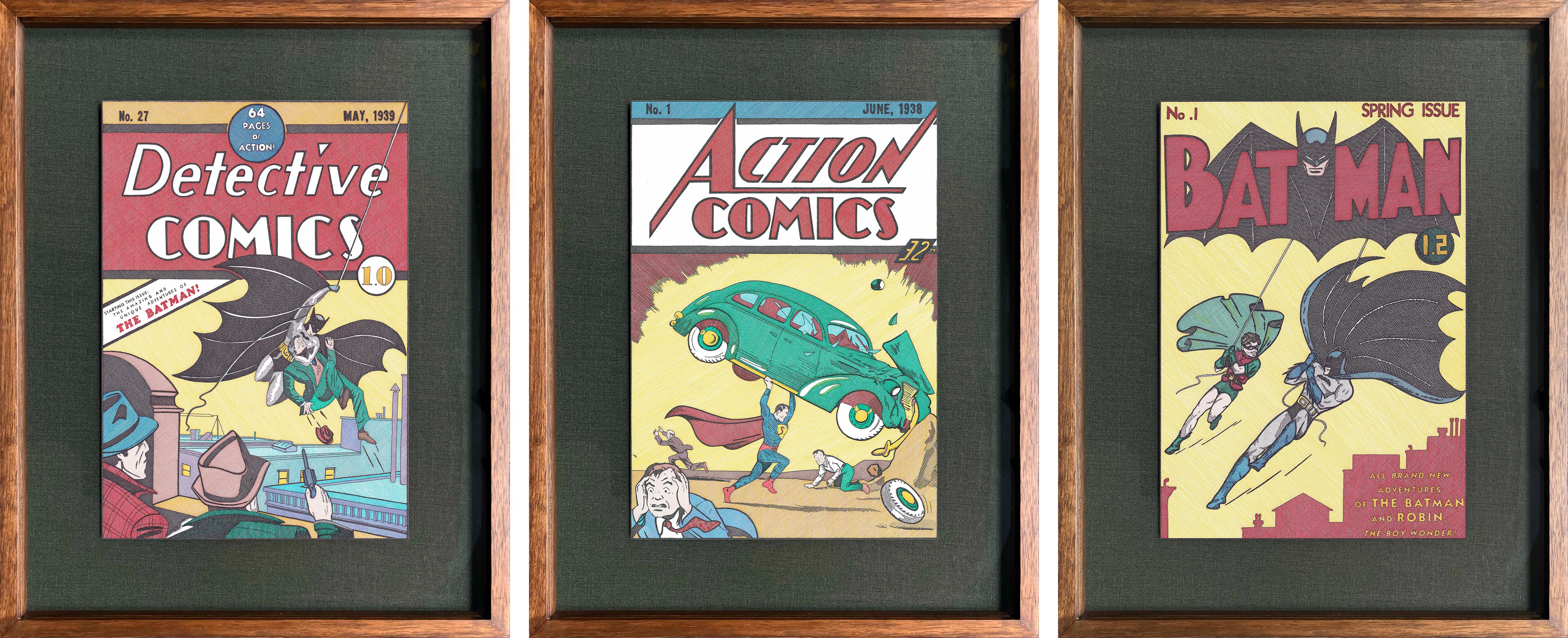 Figurative Art de Rodrigo Spinel  - 1,0 M (DETECTIVE COMICS), 3,2 M (ACTION COMICS) y 1,2M BAT MAN, Tríptico