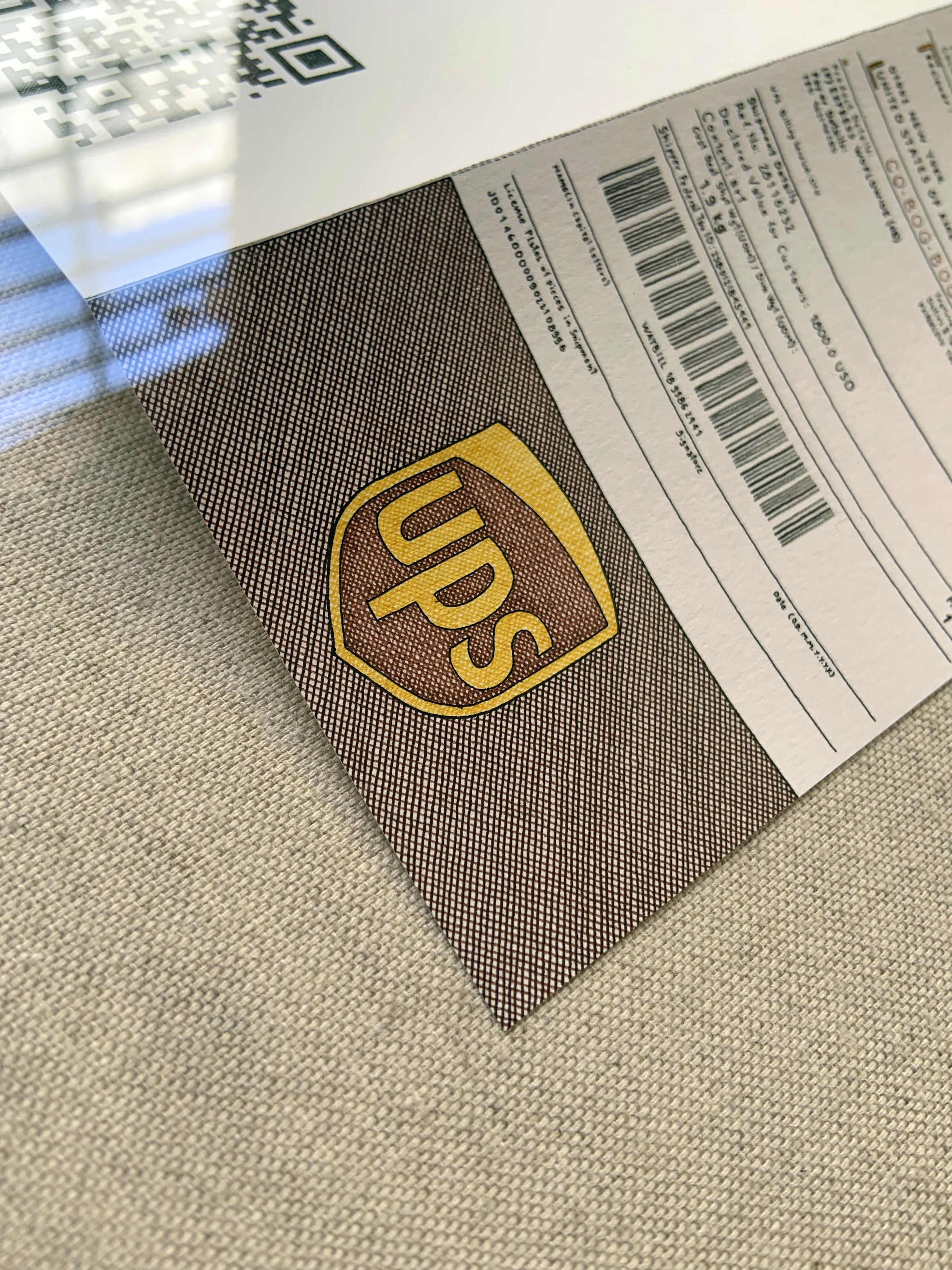 GUIA UPS Stamp and USPS Tracking, Diptych. From the series Terms and Conditions - Abstract Art by Rodrigo Spinel 