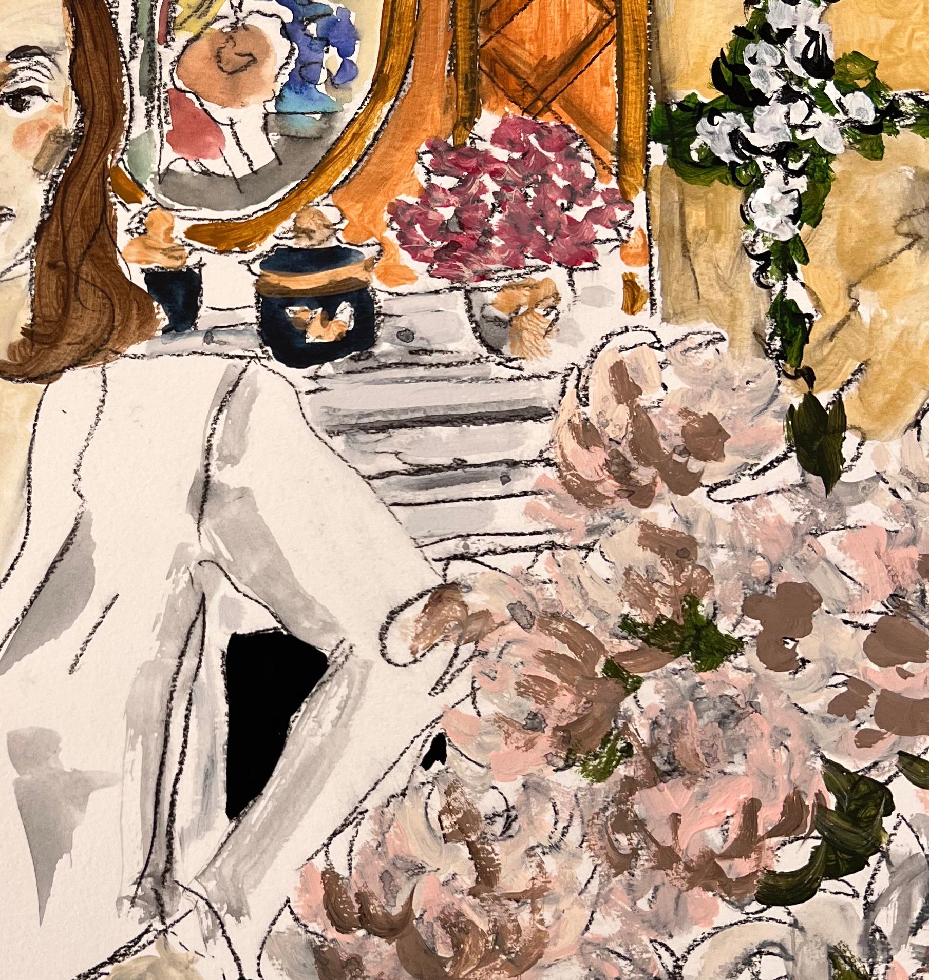 Lee Radziwill con le Peonie Rosa. Dalla serie Arte, Cultura e Società - Painting Contemporaneo di Manuel Santelices