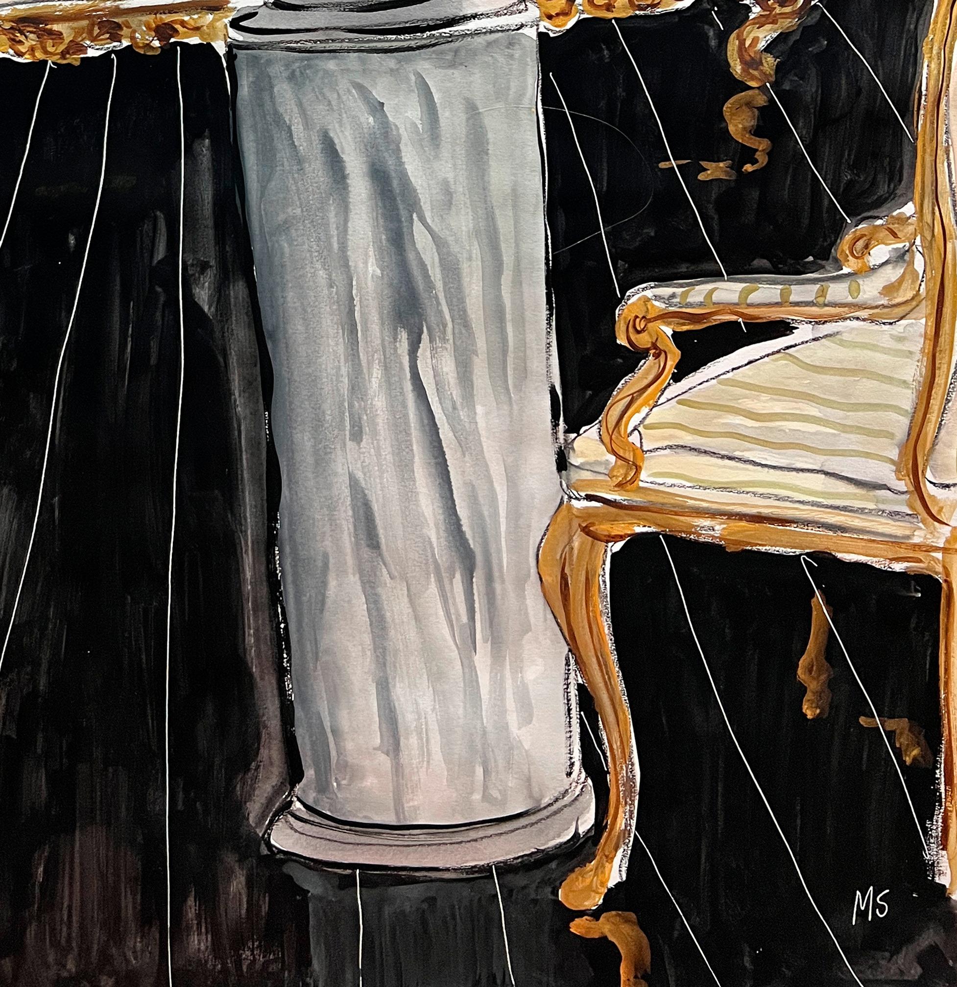 Cy Twombly mit rosa Stühlen. Aus der Serie Interiors (Beige), Figurative Painting, von Manuel Santelices