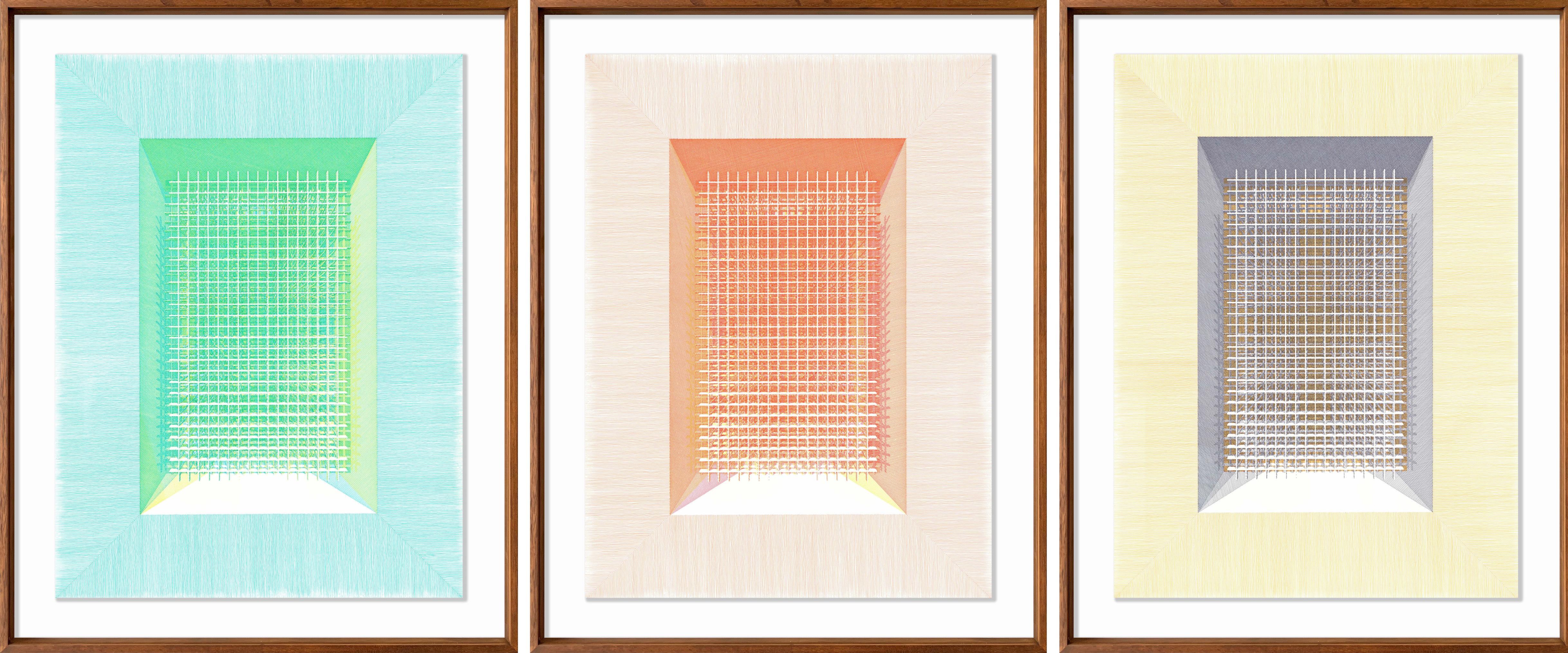Fig. 9 BASE VERDE, NARANJA and BASE, Triptych. From The Dibujar el Tiempo Series - Art by Rodrigo Spinel 
