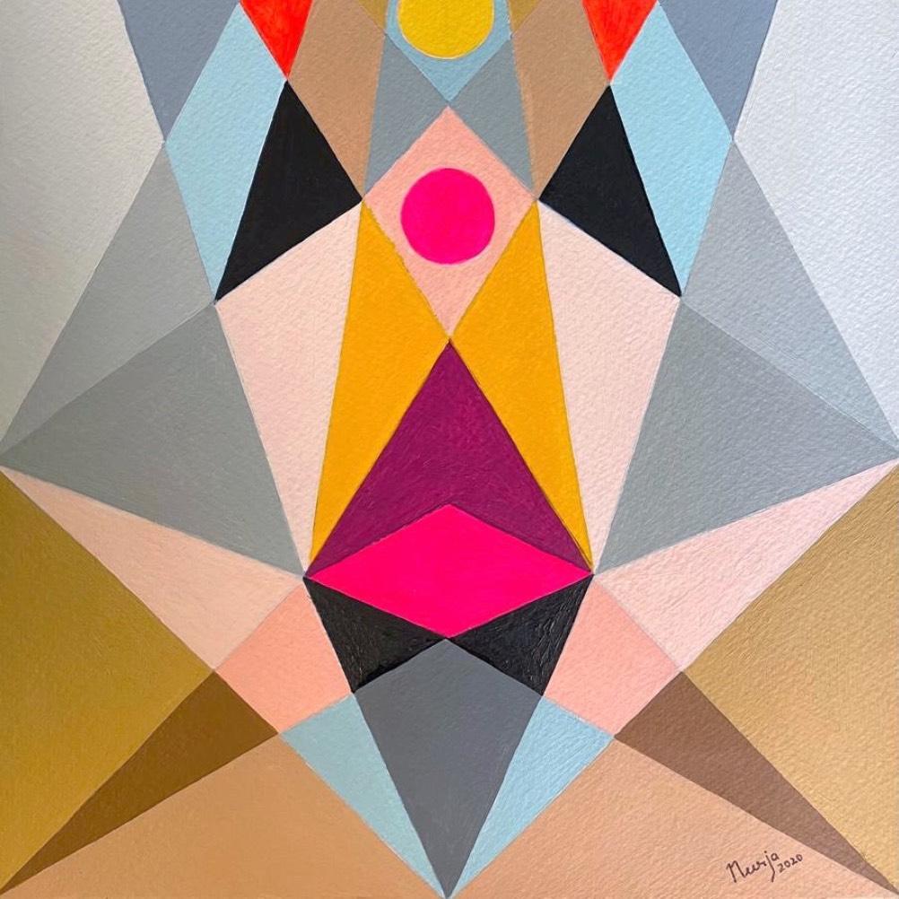 Connessione gioiosa e brillantezza, dittico. Opere su carta - Abstract Painting Marrone di Neerja Chandna Peters