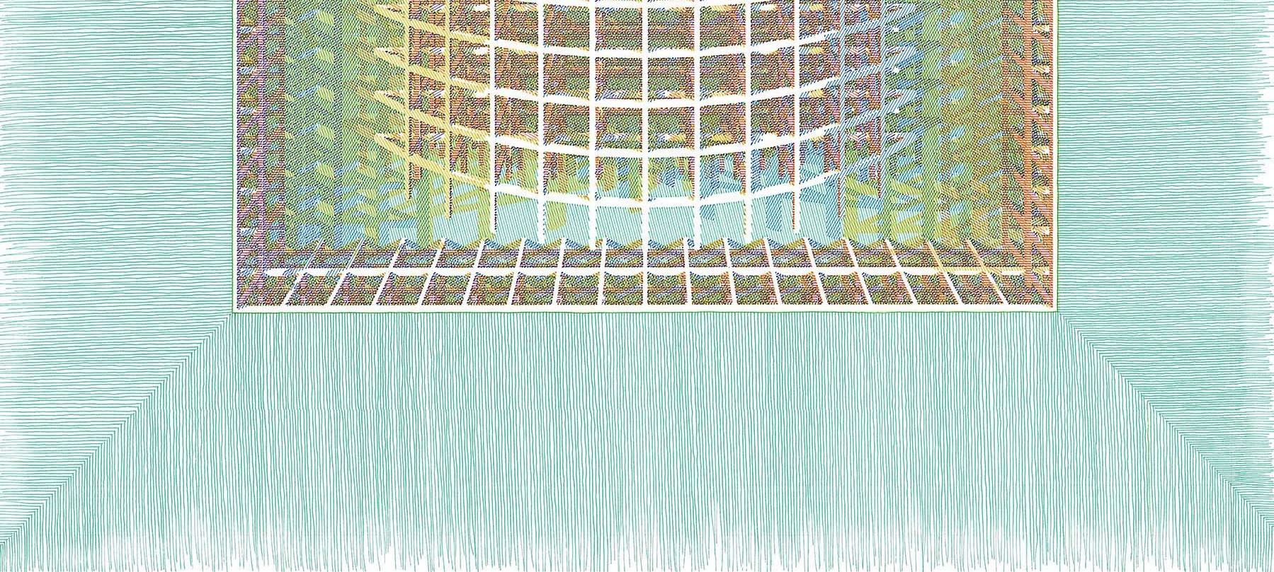 The project is a series of ink drawings on different surfaces, depicting the solstices and equinoxes of the year through the overlapping of shadows at various times of the day. These shadows suggest the outline of invisible structures, similar to