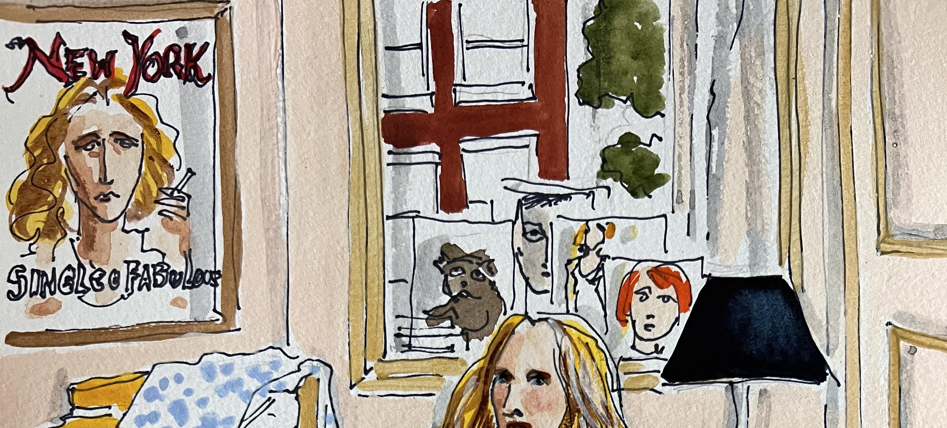 Carrie Bradshaw says good bye. From the Art, Culture & Society series - Beige Figurative Art by Manuel Santelices