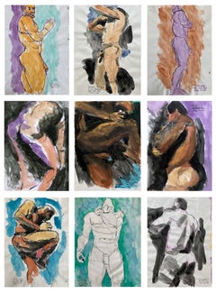 Set of 9 Watercolors & Ink on archival paper. From the Duchándome Nude, Series.