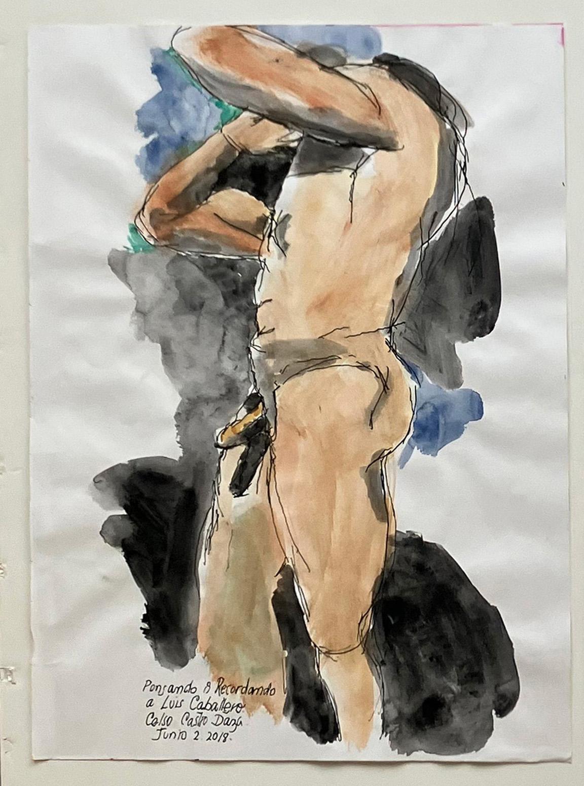 Drawing on paper is his basic work tool,  some are sketches of his surviving works, and others are sketches of moments he documents.

From the Duchándome series 
1. Duchándome May 22nd 
2. Pensando & recordando a Luis Caballero
3. Duchándose, May