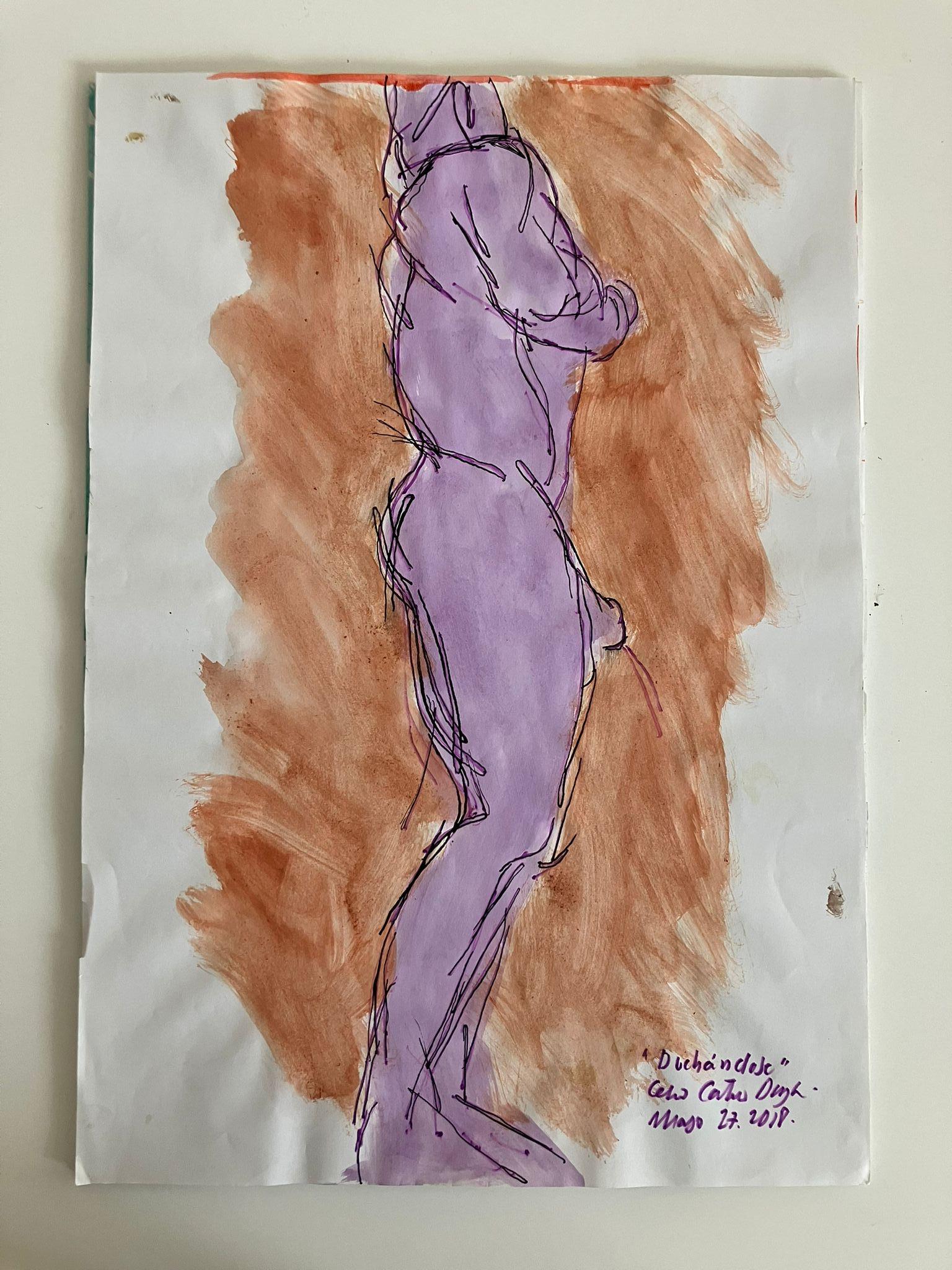 Set of 3 Watercolors & Ink on archival paper. From the Duchándome Nude, Series - Contemporary Art by Celso José Castro Daza
