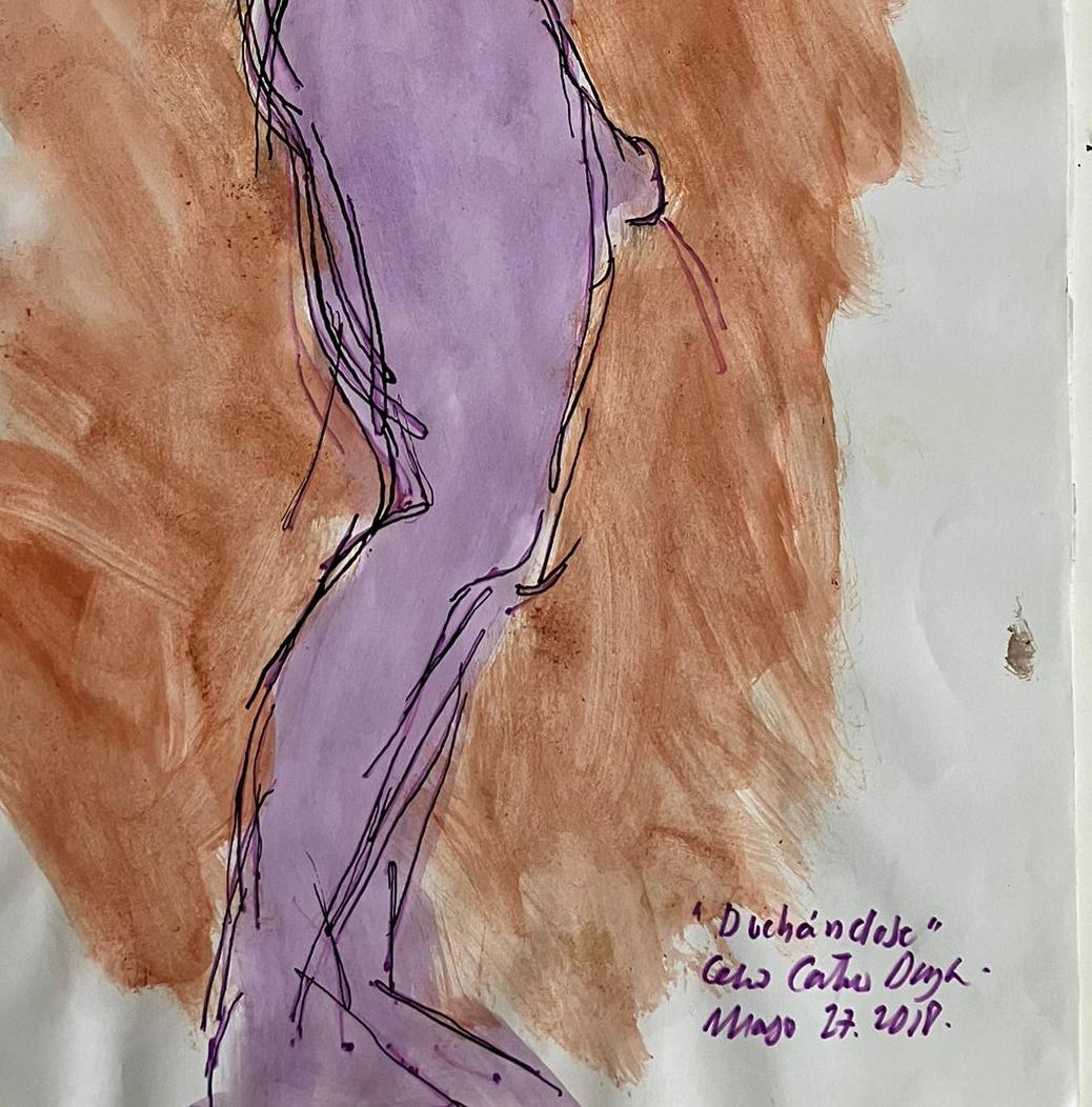 Set of 3 Watercolors & Ink on archival paper. From the Duchándome Nude, Series For Sale 2